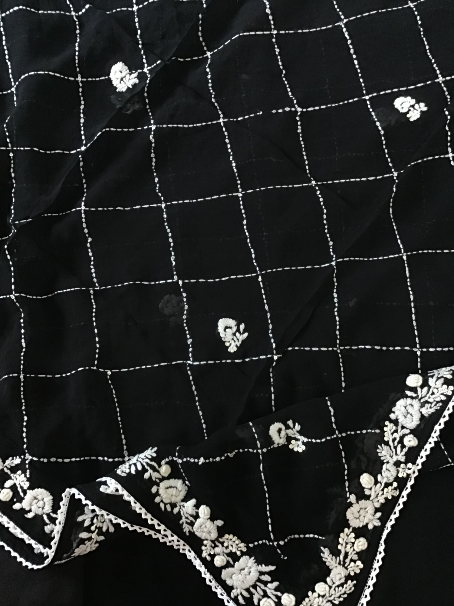 Pure Georgette Embroidered Suit - Black