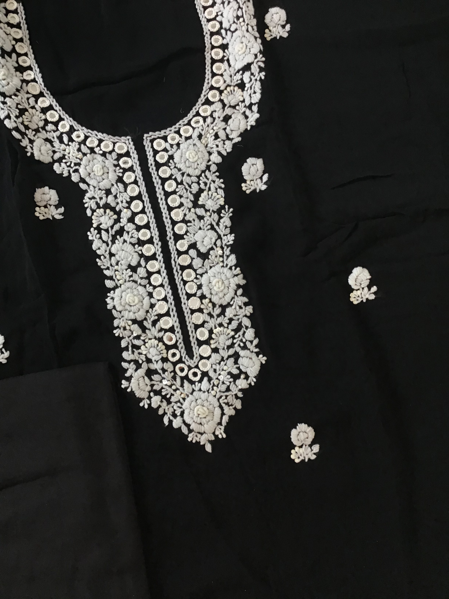 Pure Georgette Embroidered Suit - Black