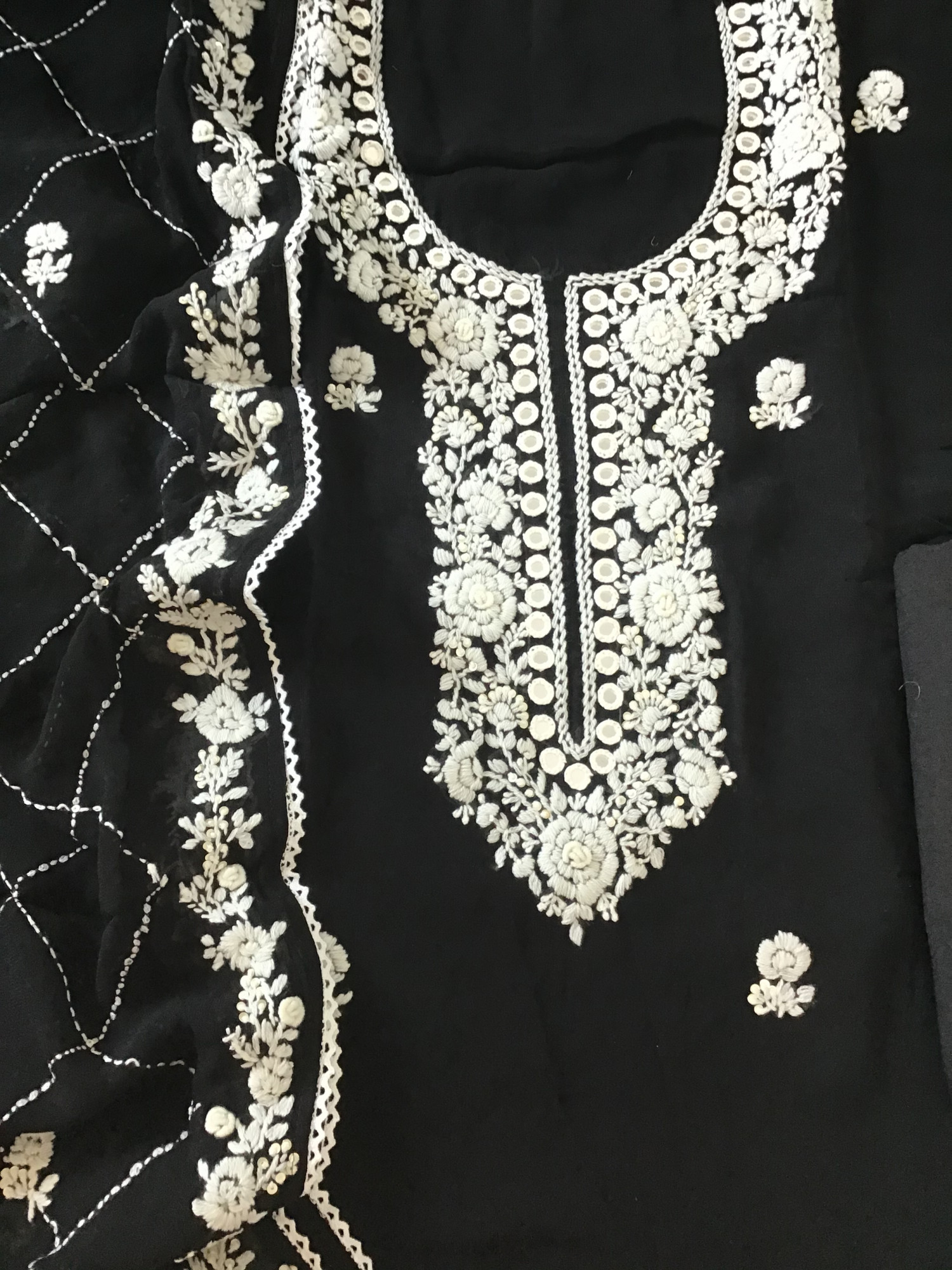 Pure Georgette Embroidered Suit - Black