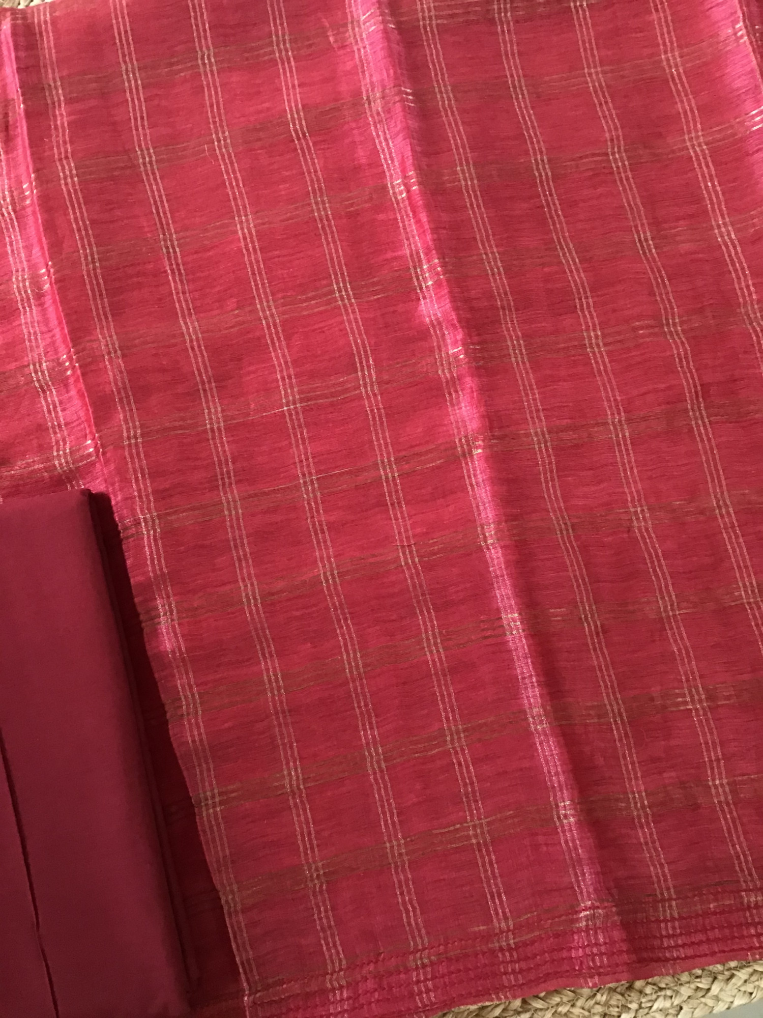 Soft Tussar Silk Self Weaved Embroidered Suit - Red