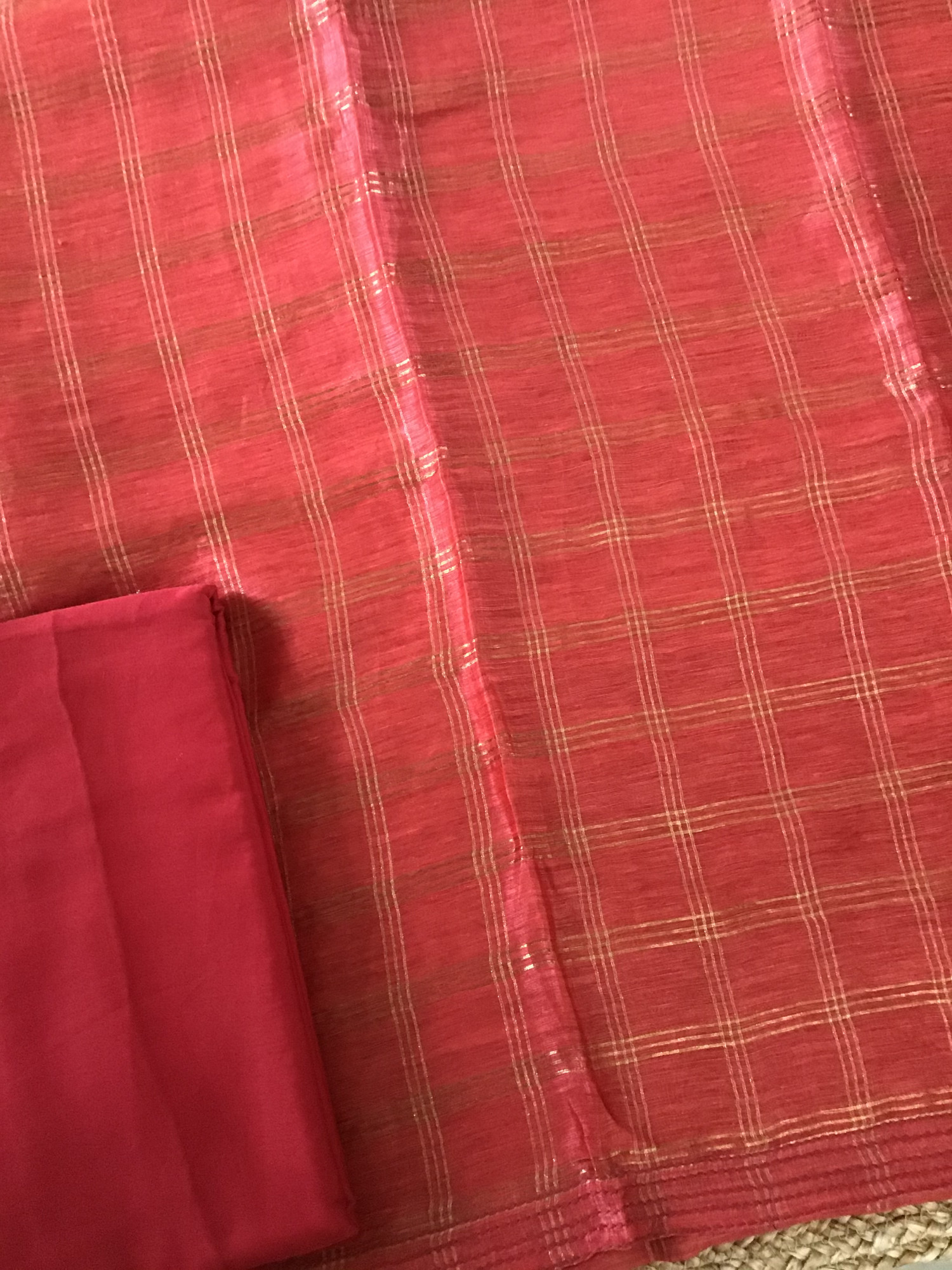 Soft Tussar Silk Self Weaved Embroidered Suit - Orange