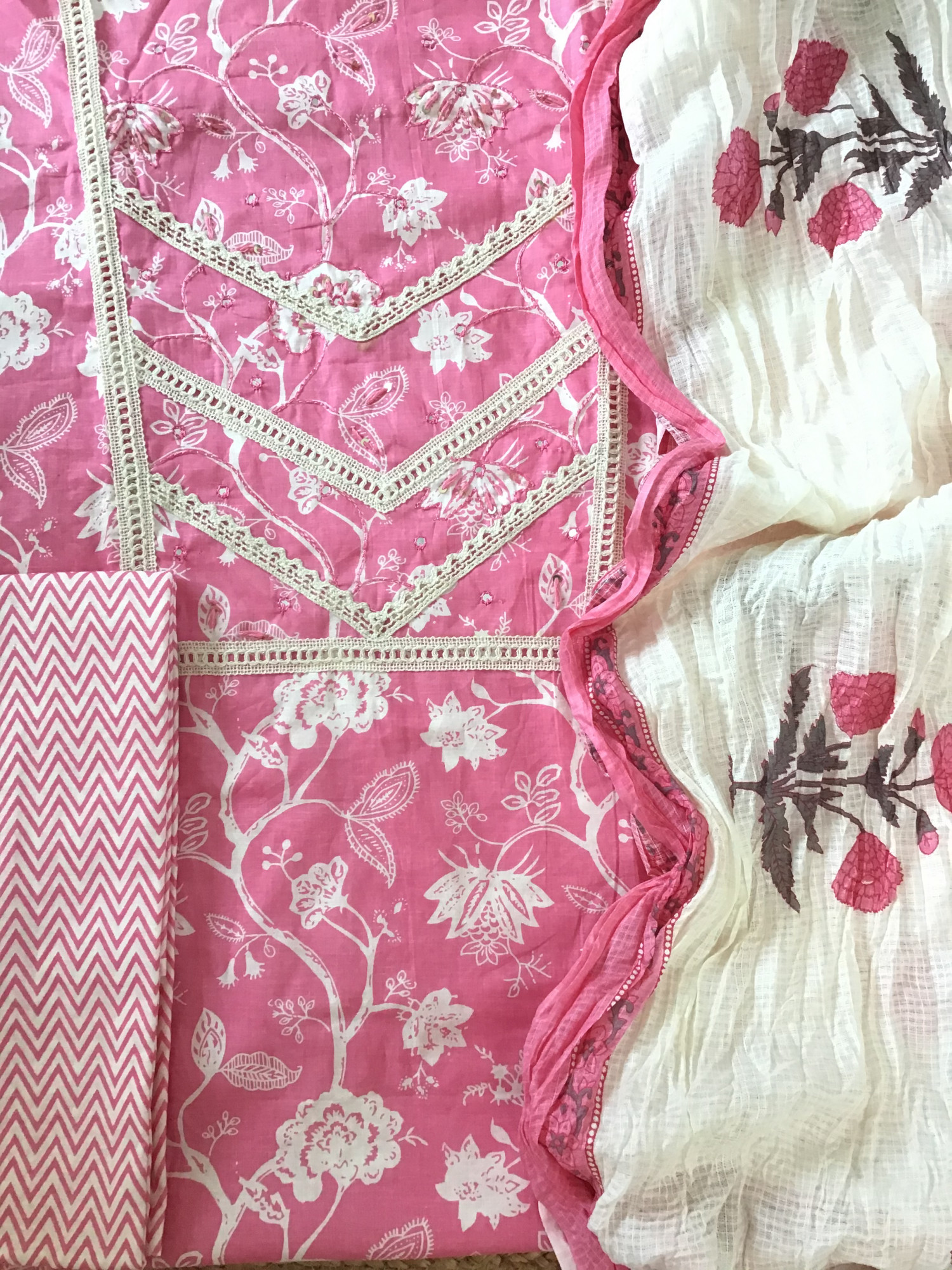 Pure Cotton Printed Embroidered Suit - Pink