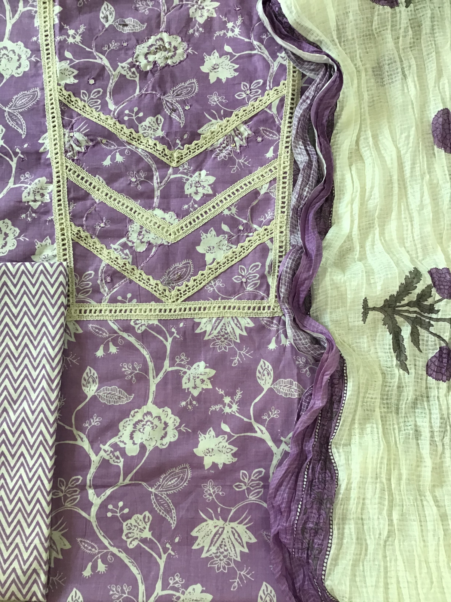 Pure Cotton Printed Embroidered Suit - Purple
