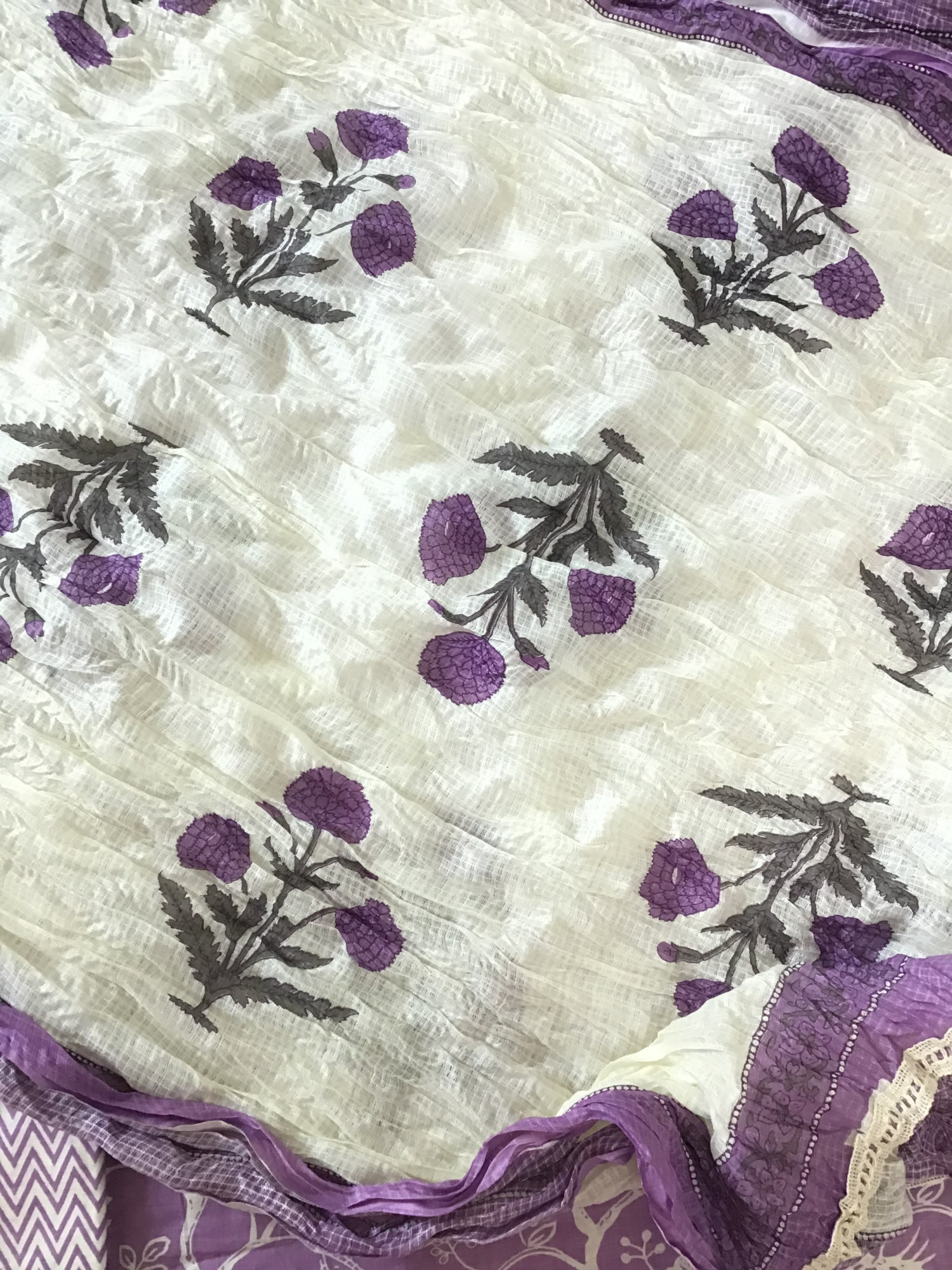 Pure Cotton Printed Embroidered Suit - Purple