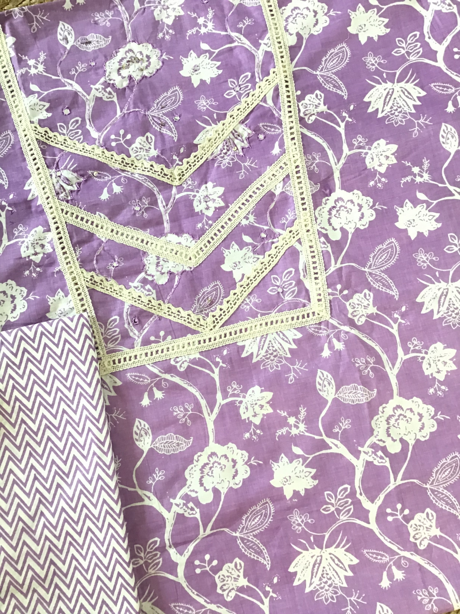 Pure Cotton Printed Embroidered Suit - Purple