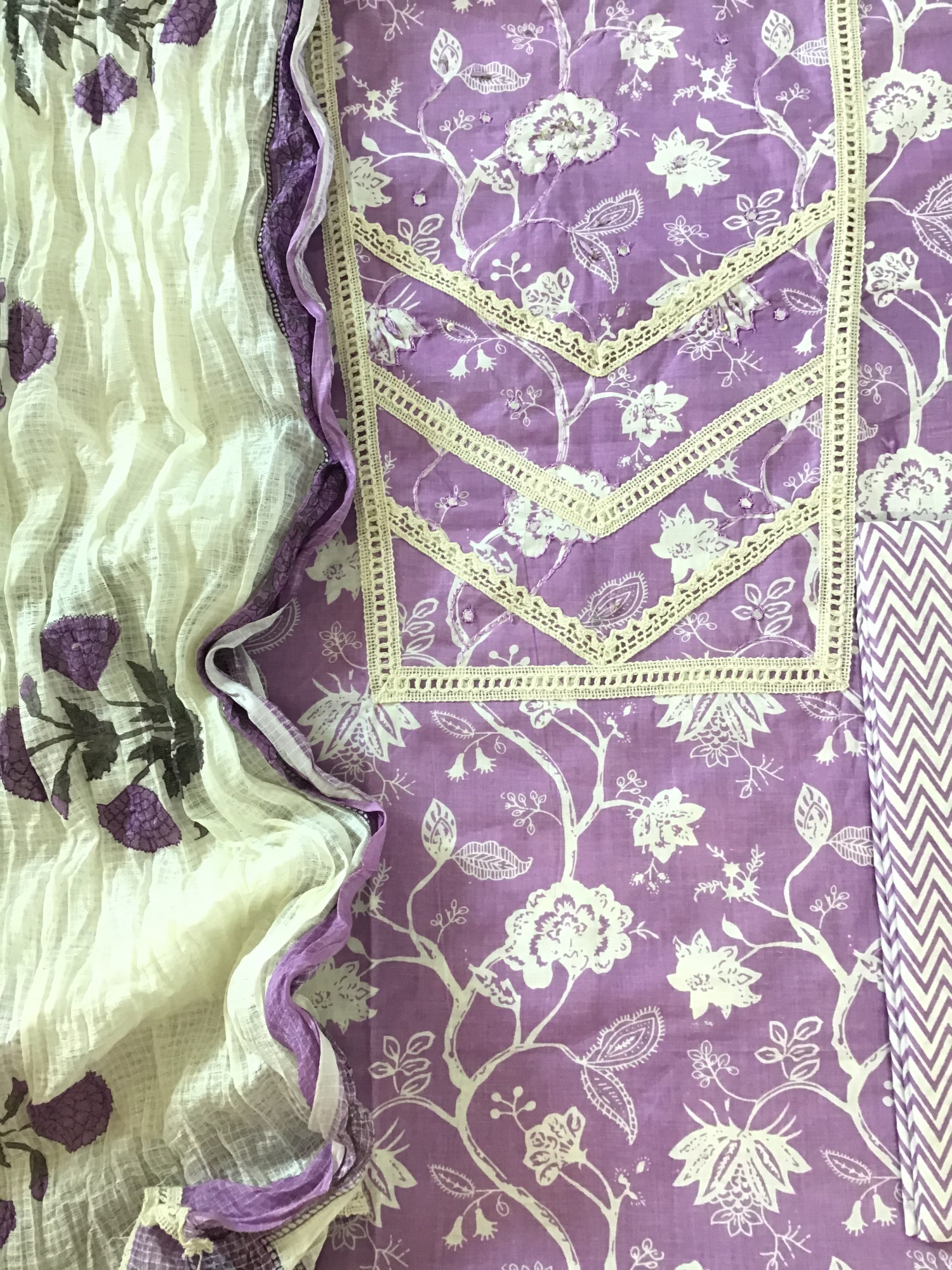 Pure Cotton Printed Embroidered Suit - Purple