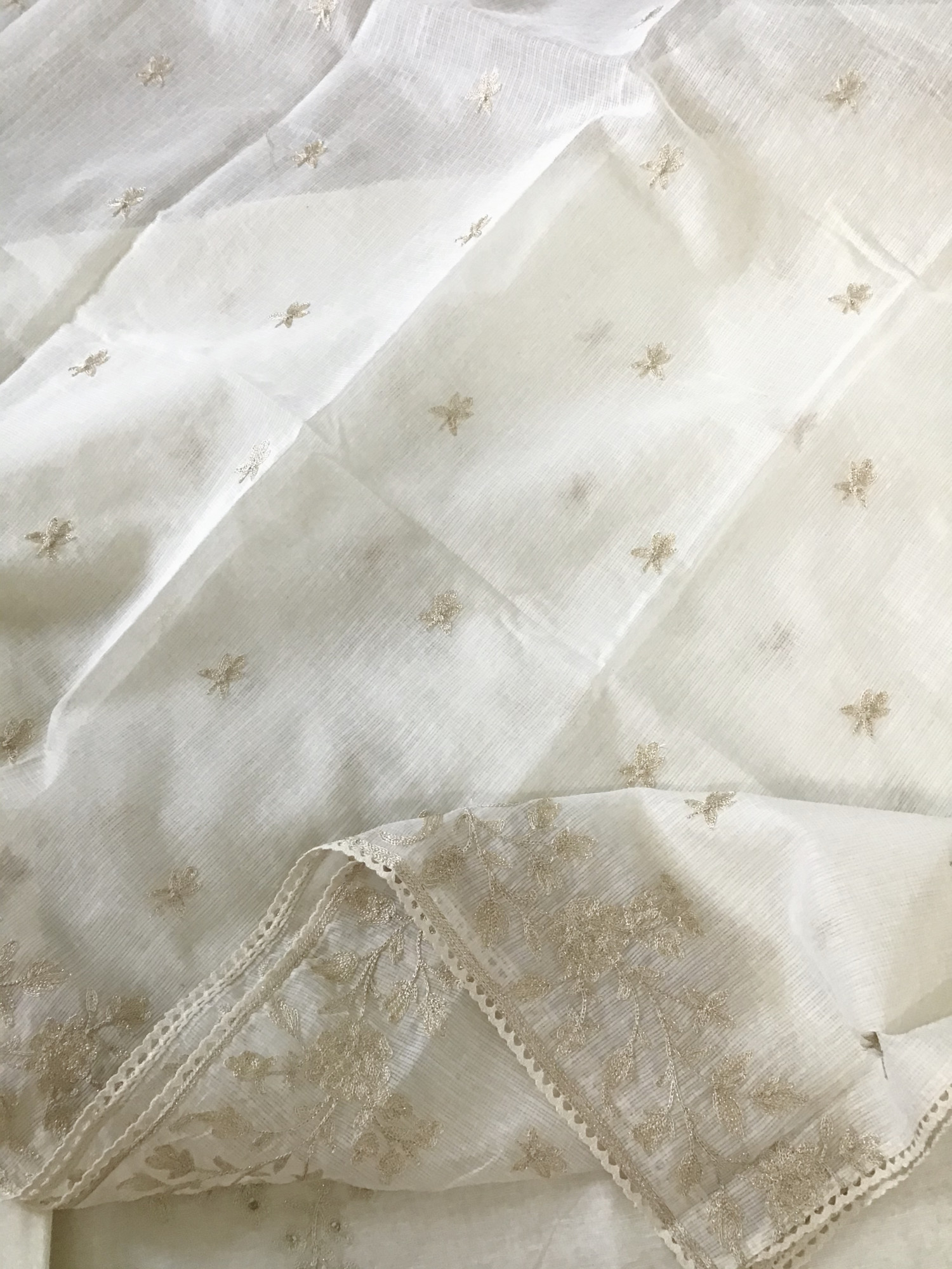 Pure Linen Silk Embroidered Suit - Offwhite