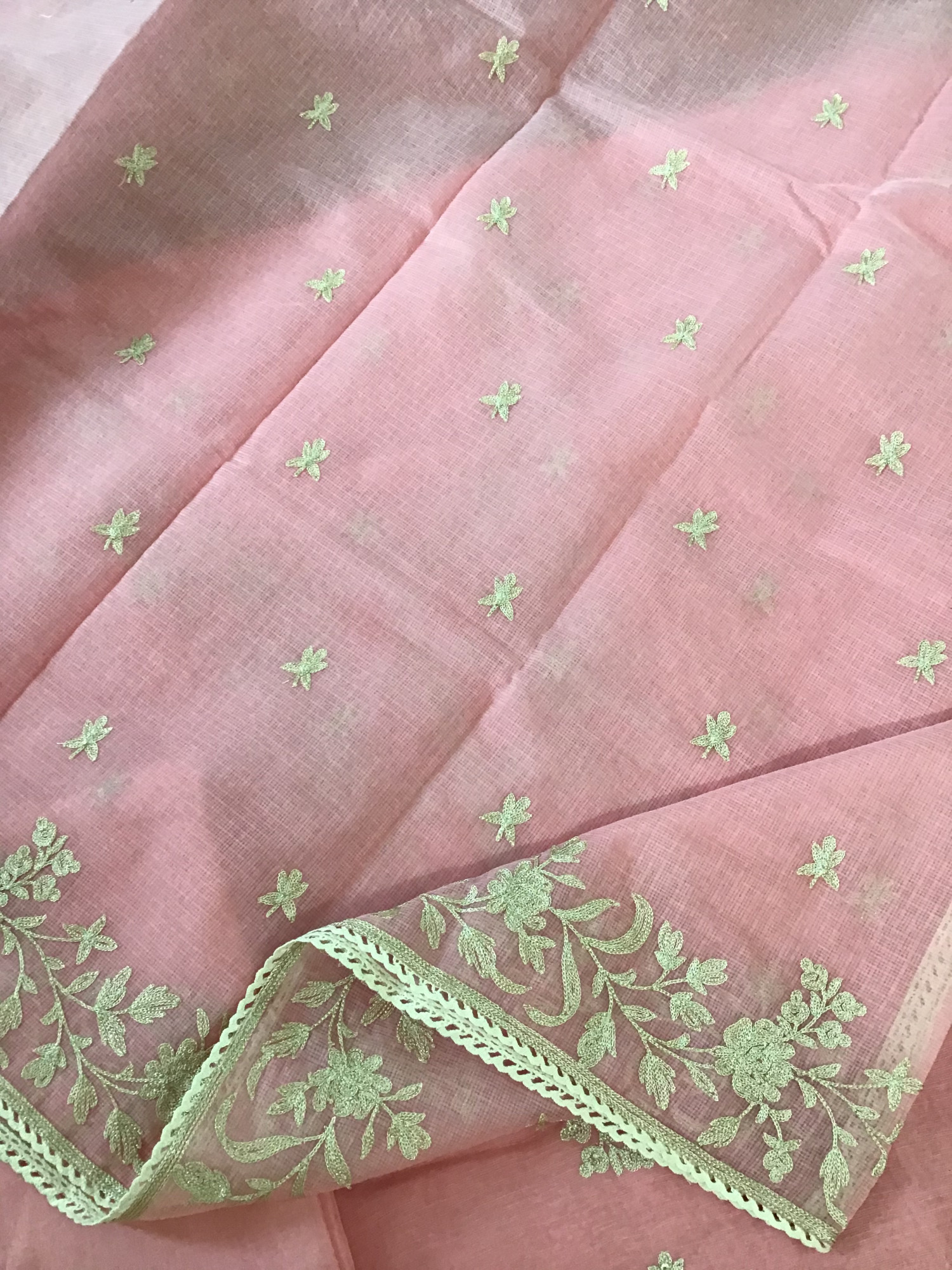 Pure Linen Silk Embroidered Suit - Pink
