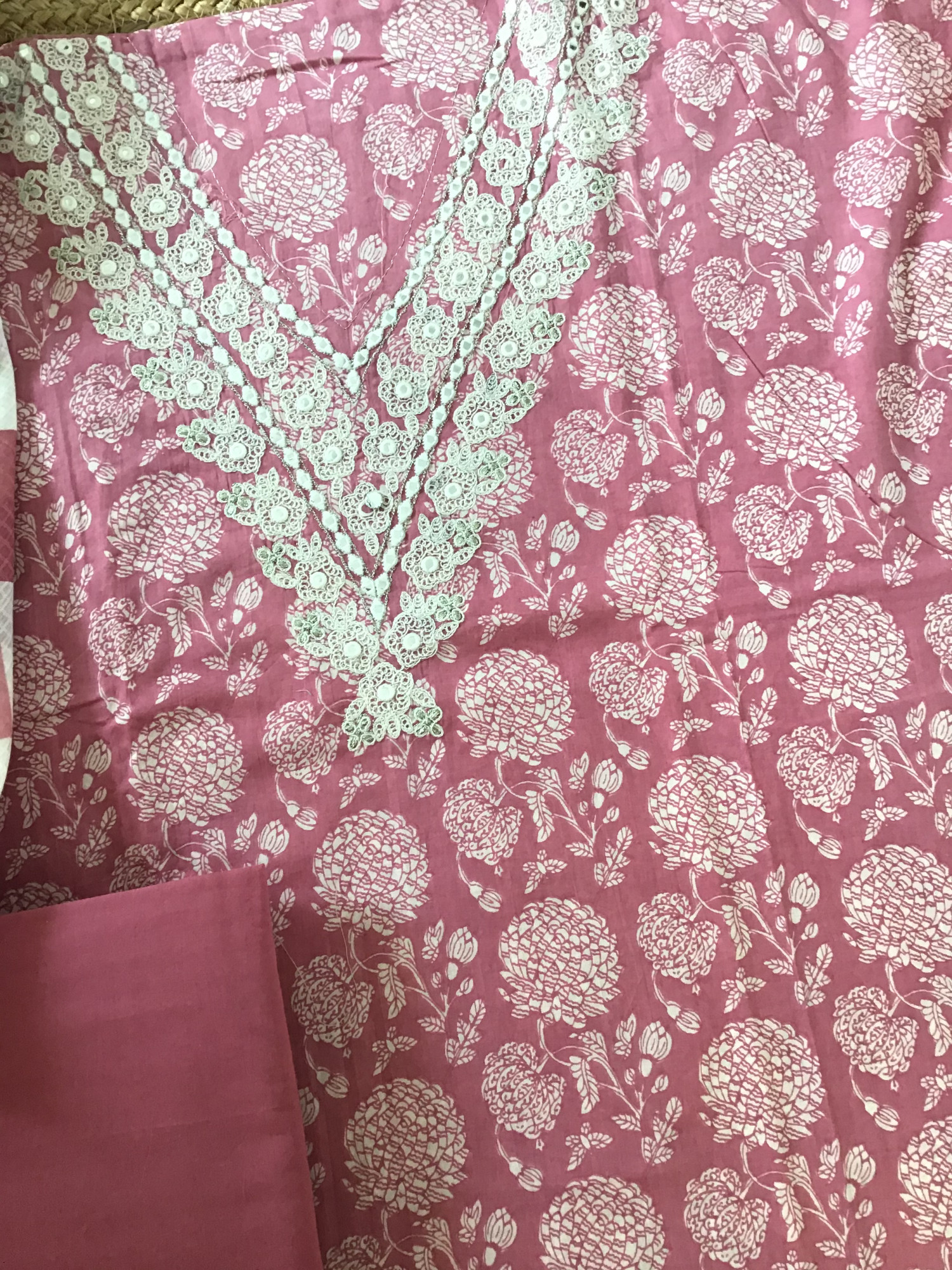 Pure Cotton Printed Embroidered Suit - Pink