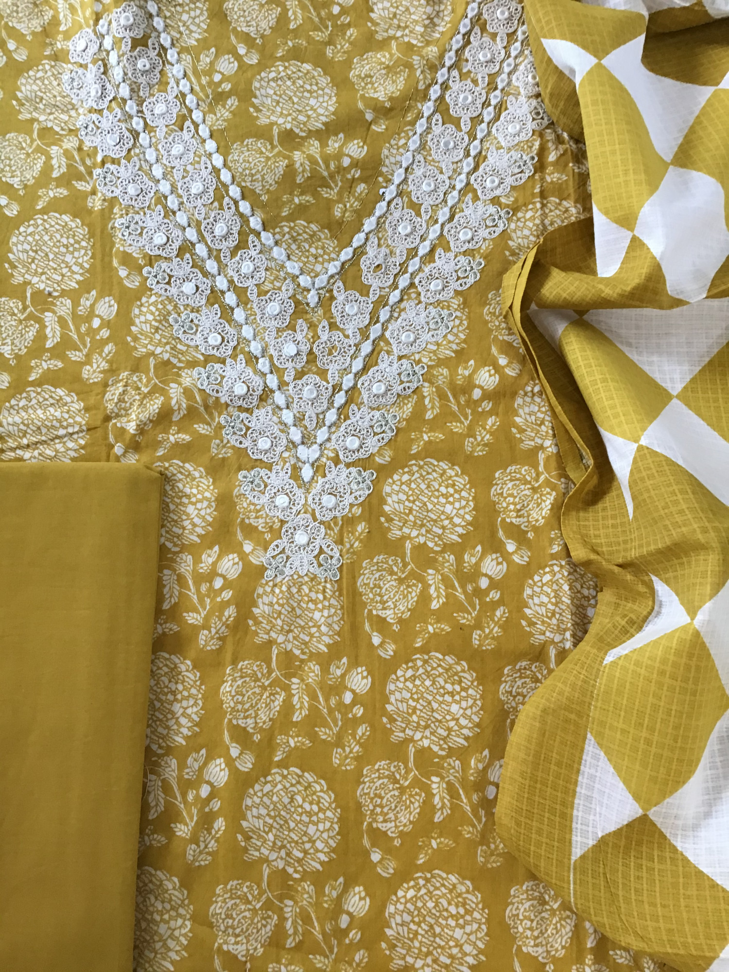 Pure Cotton Printed Embroidered Suit - Yellow