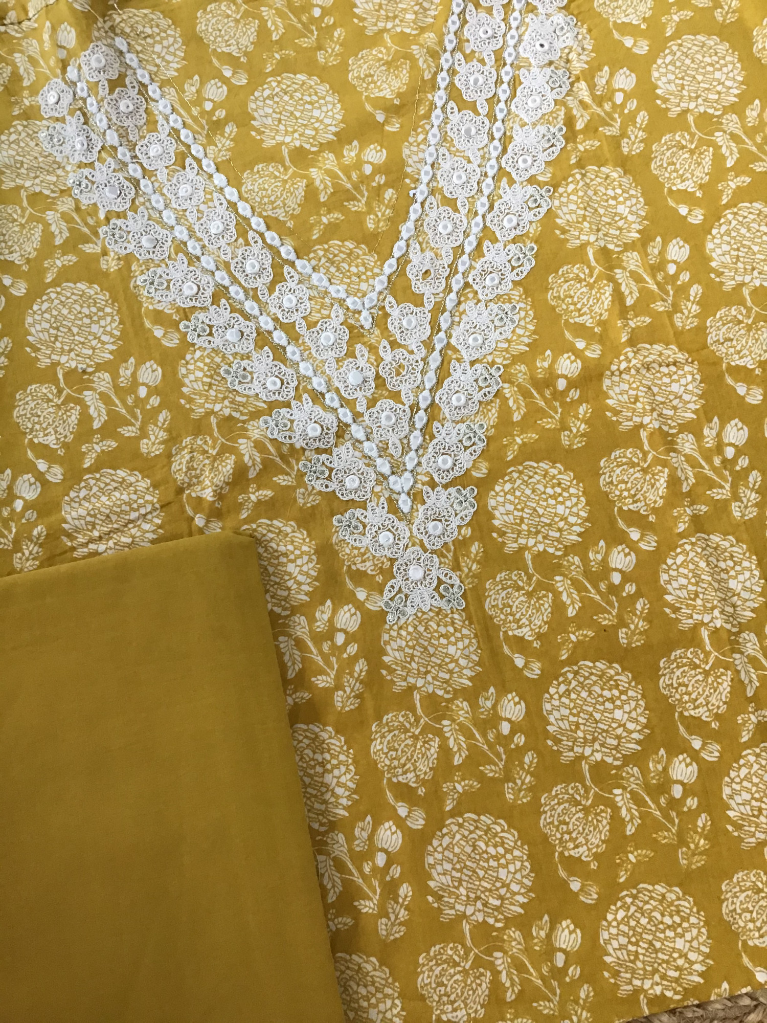 Pure Cotton Printed Embroidered Suit - Yellow