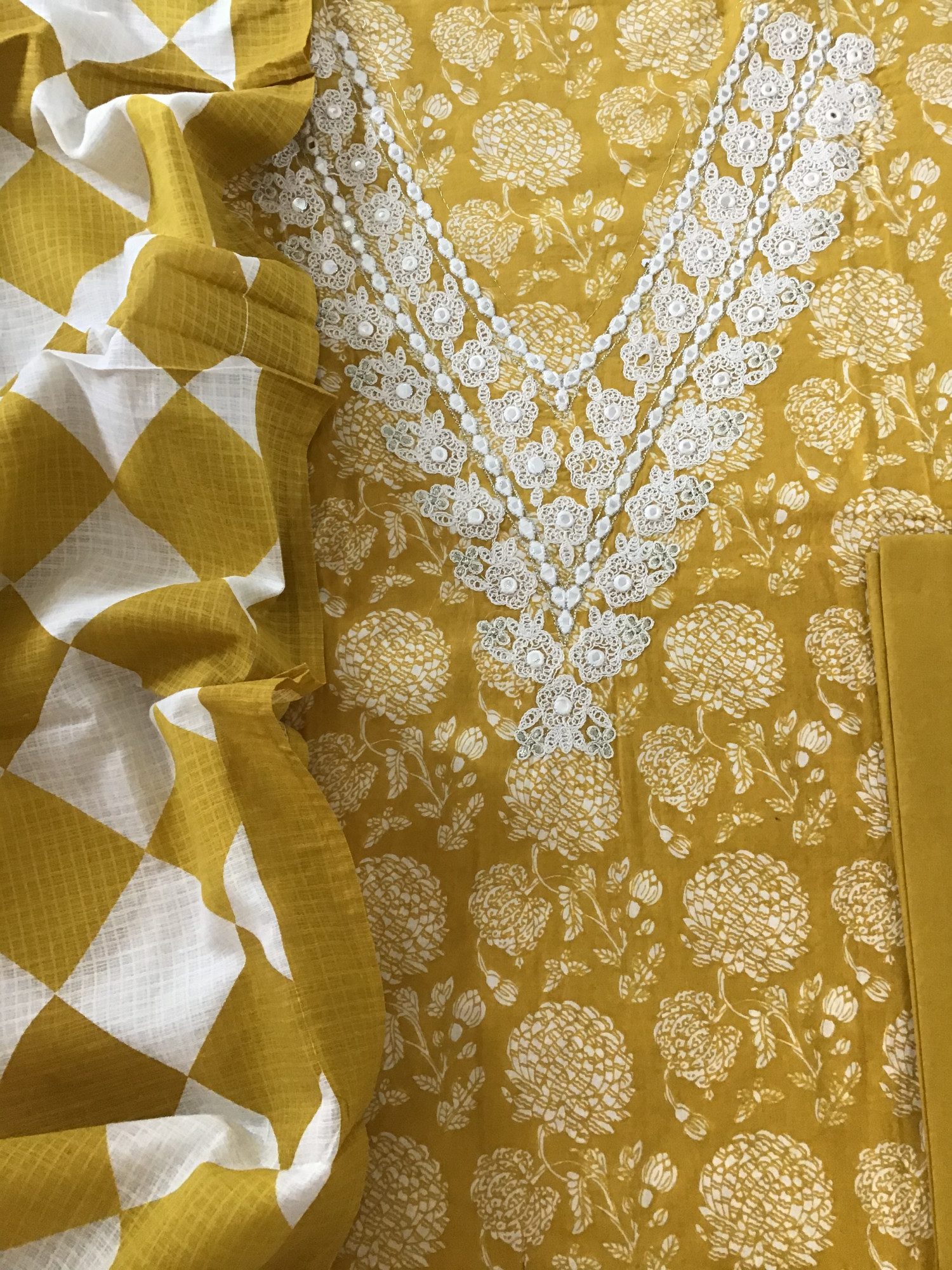 Pure Cotton Printed Embroidered Suit - Yellow