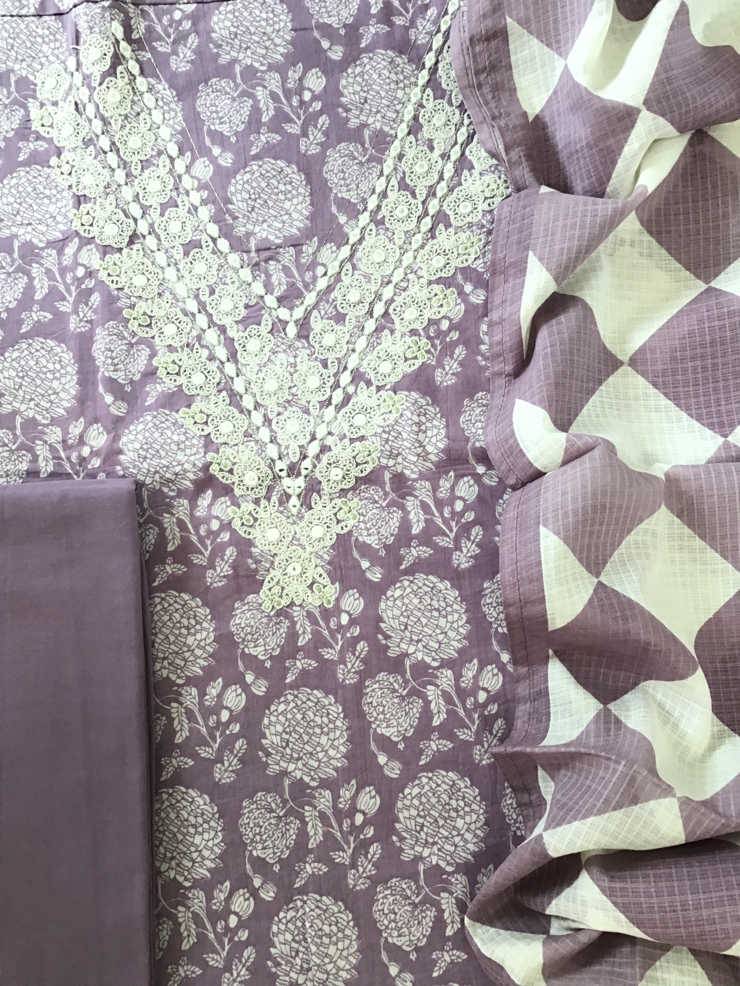Pure Cotton Printed Embroidered Suit - Purple