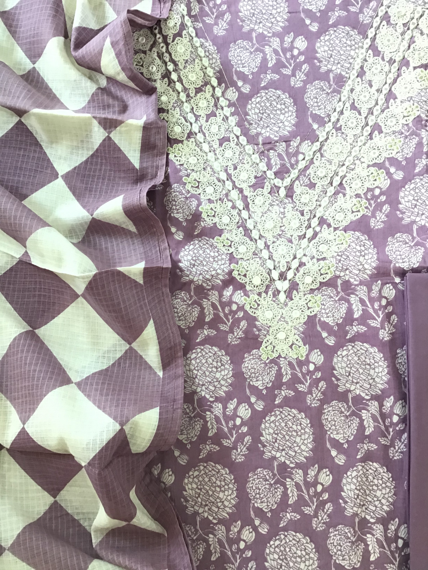 Pure Cotton Printed Embroidered Suit - Purple
