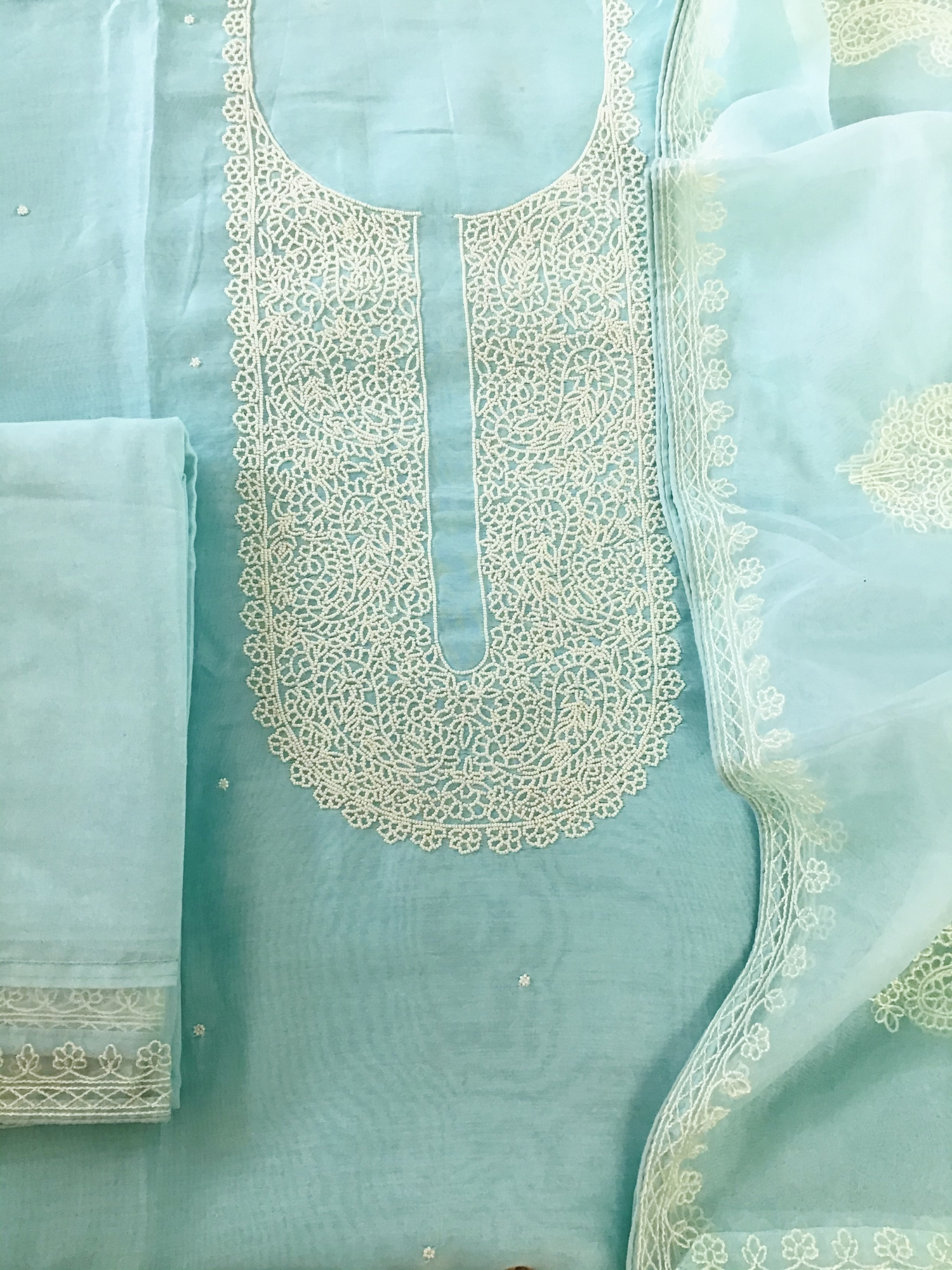 Pure Chanderi Embroidered Suit - Blue