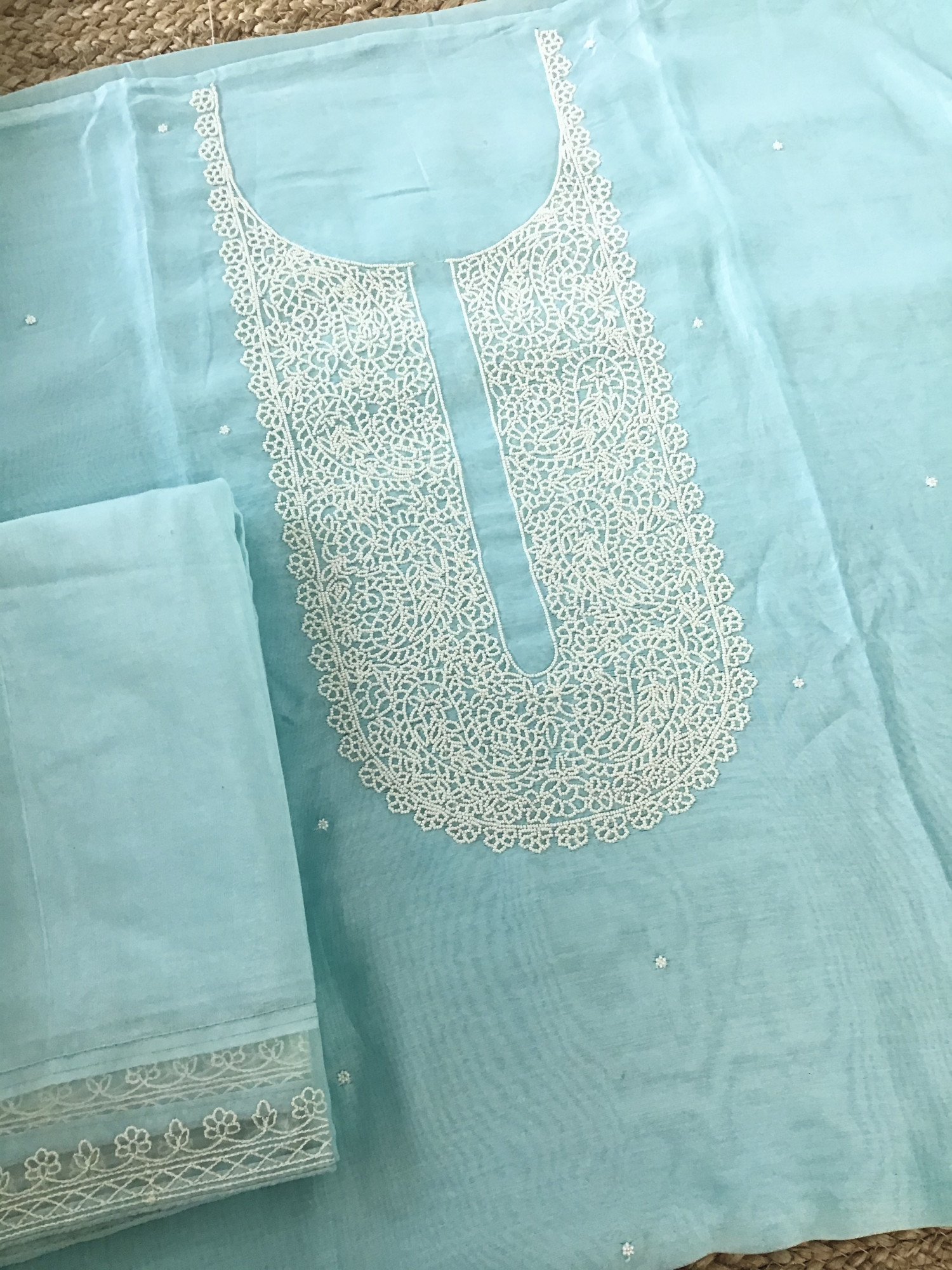 Pure Chanderi Embroidered Suit - Blue