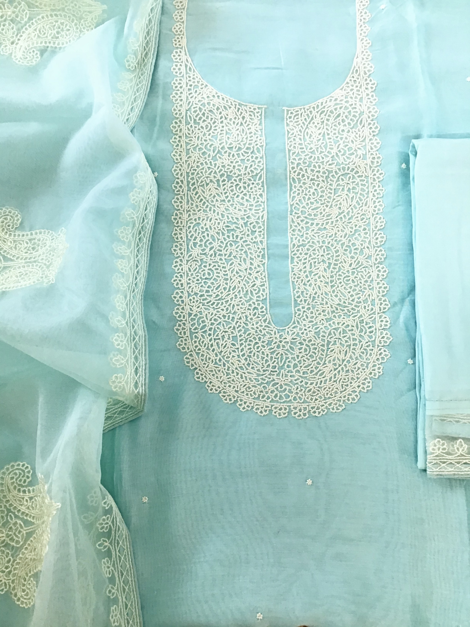 Pure Chanderi Embroidered Suit - Blue