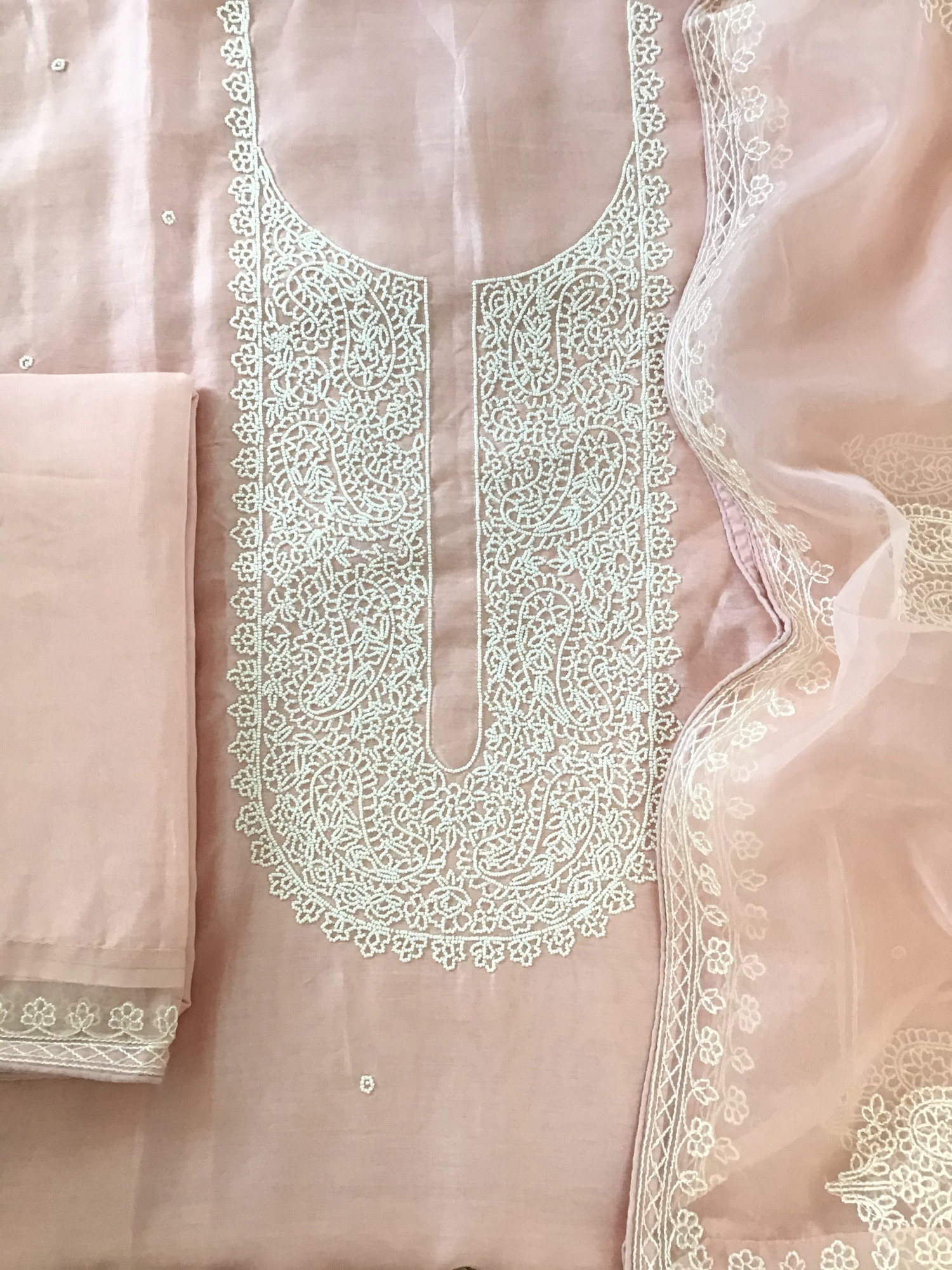 Pure Chanderi Embroidered Suit - Peach