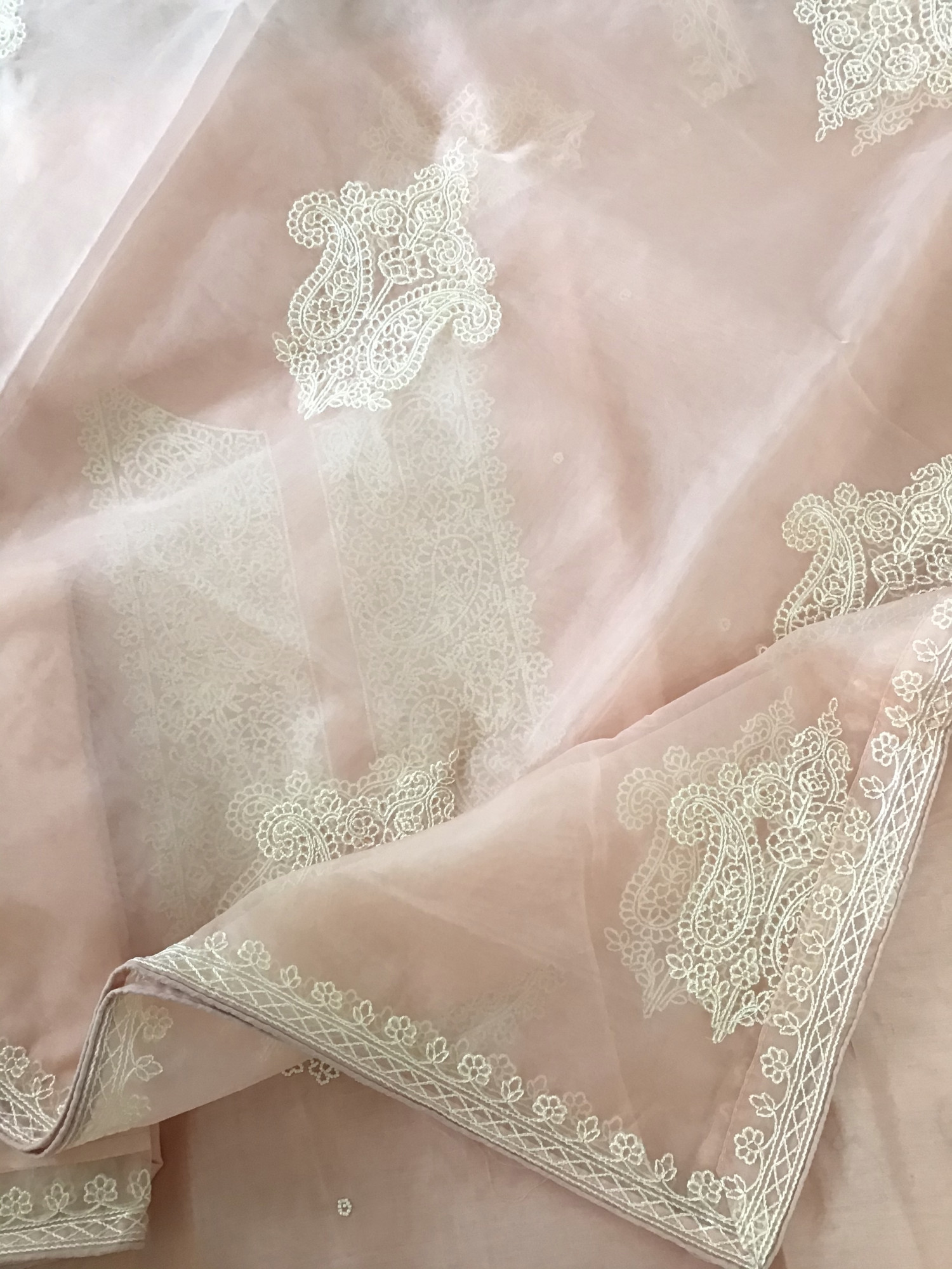 Pure Chanderi Embroidered Suit - Peach