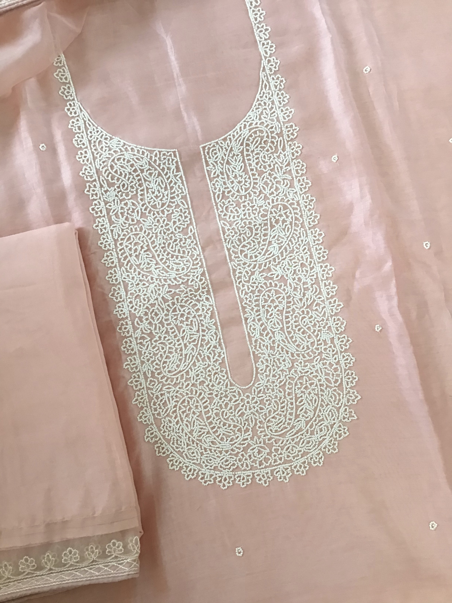 Pure Chanderi Embroidered Suit - Peach