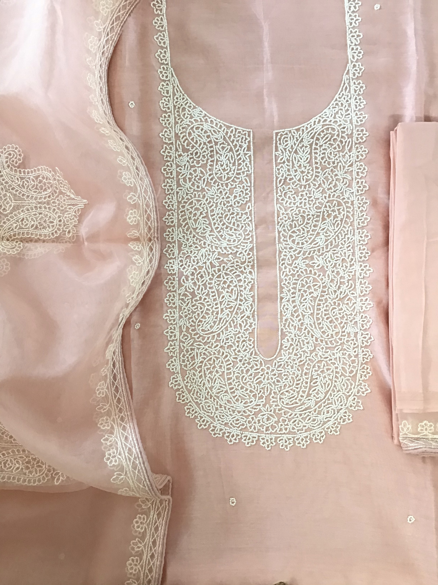 Pure Chanderi Embroidered Suit - Peach