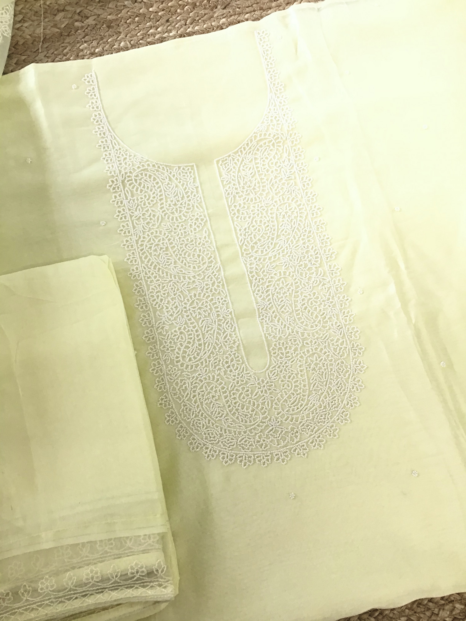 Pure Chanderi Embroidered Suit - Yellow