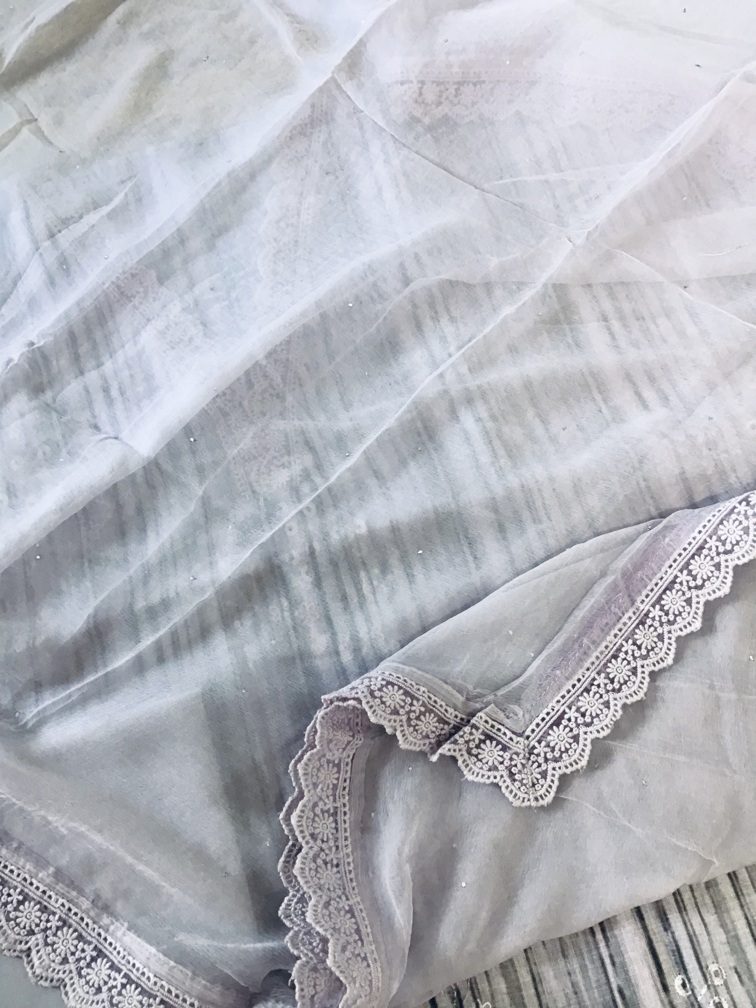 Soft Linen Jute Cotton Printed Embroidered Suit - Lilac