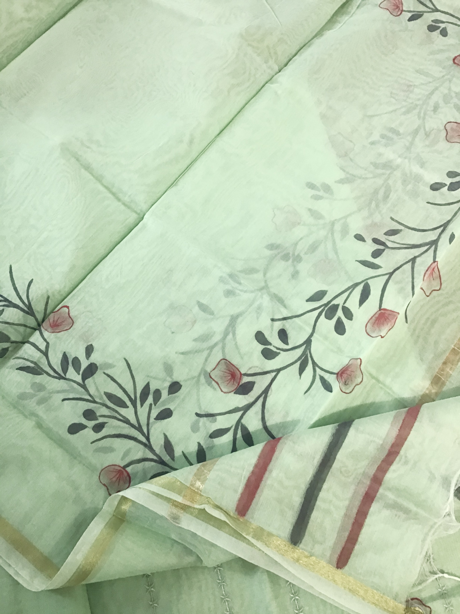 Soft Chanderi Brush Painted Embroidered Suit - Green