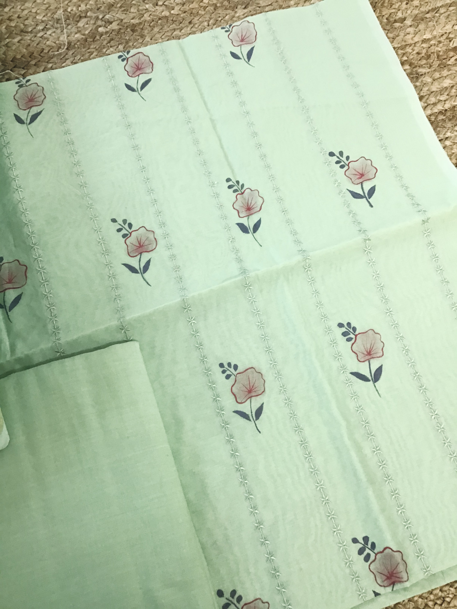 Soft Chanderi Brush Painted Embroidered Suit - Green