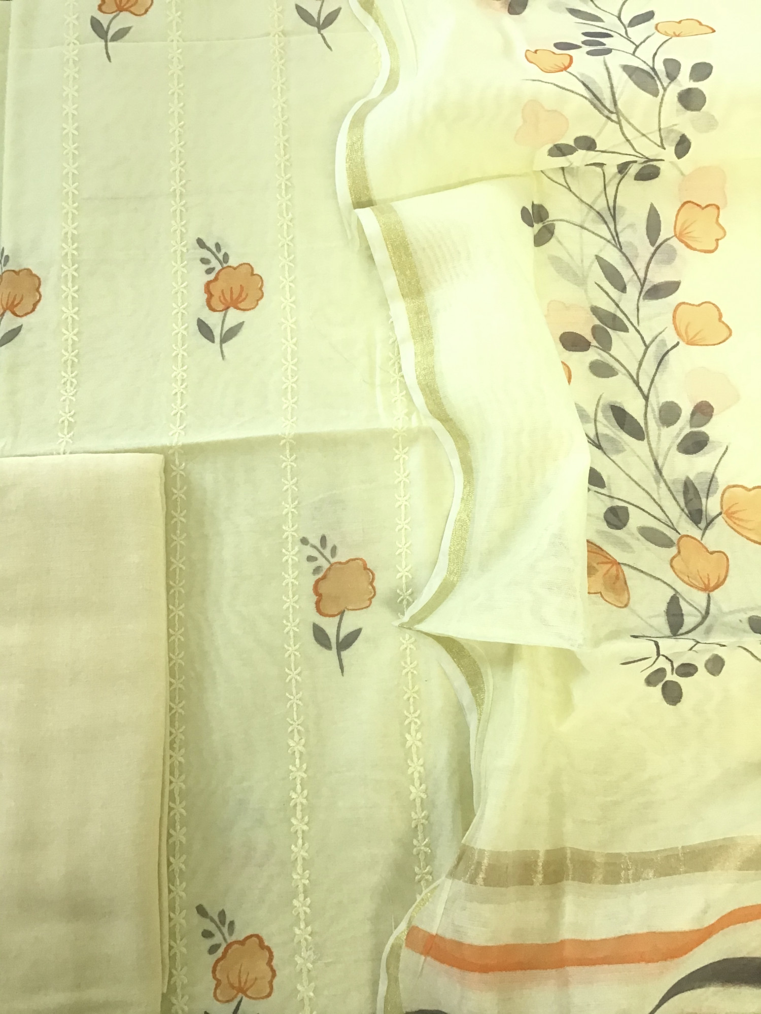 Soft Chanderi Brush Painted Embroidered Suit - Yellow