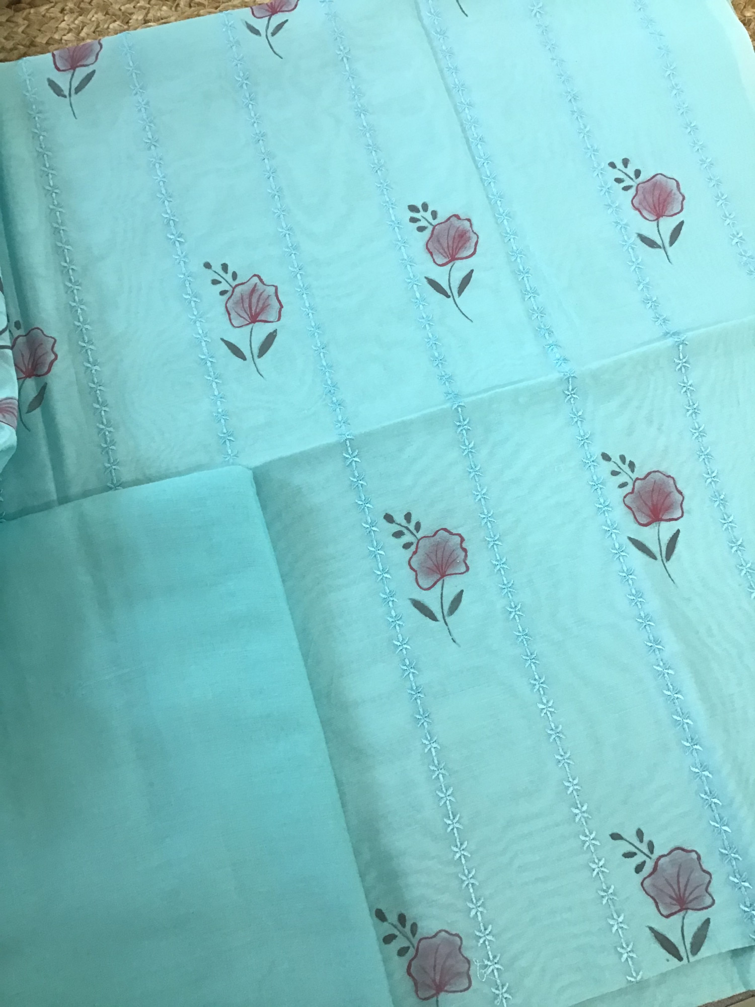 Soft Chanderi Brush Painted Embroidered Suit - Blue