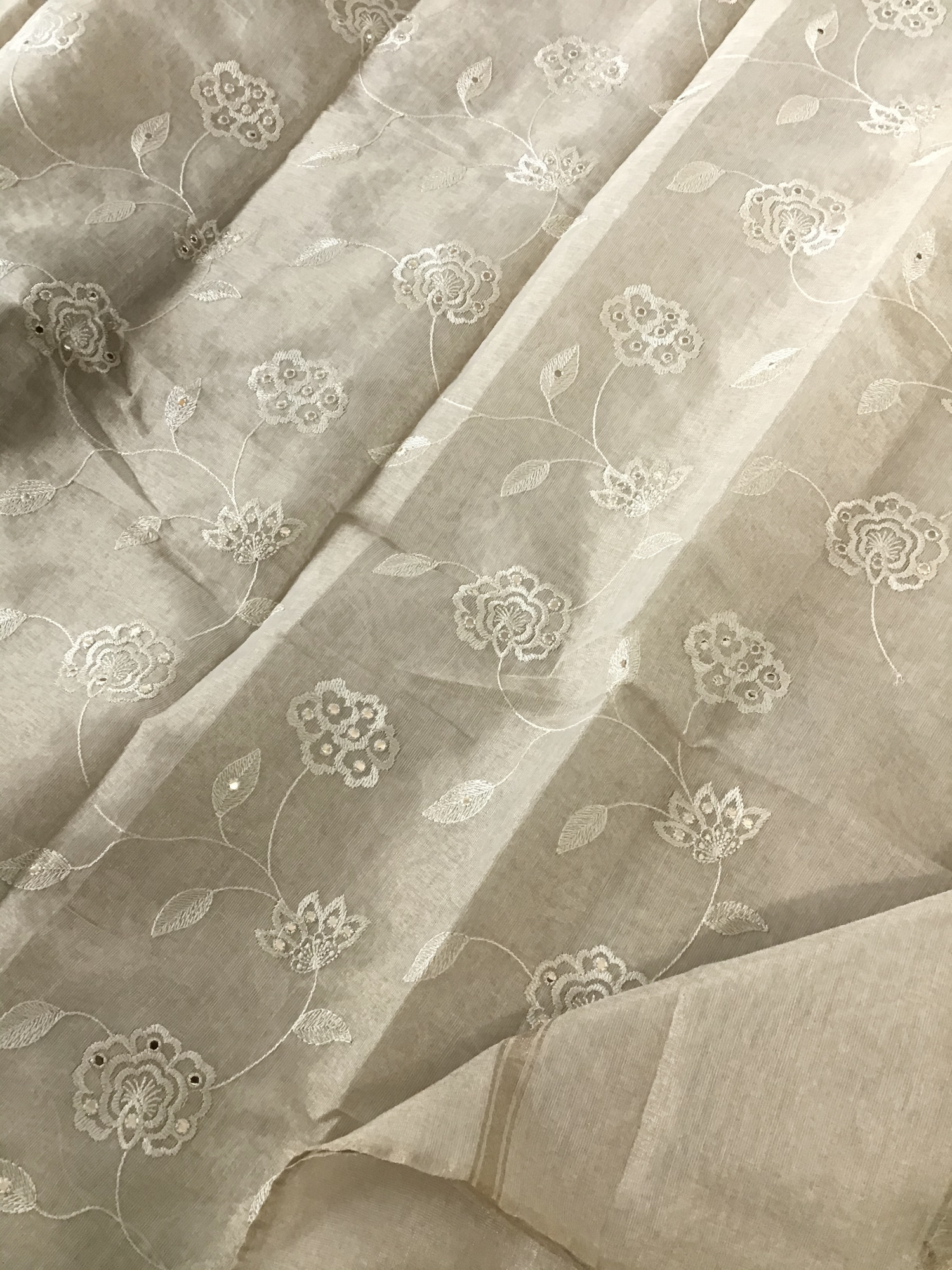 Pure Tissue Chanderi Embroidered Suit - Beige