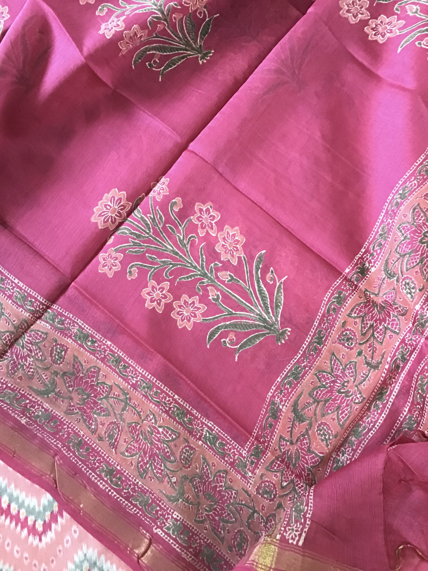 Pure Muslin Silk Printed Suit - Pink