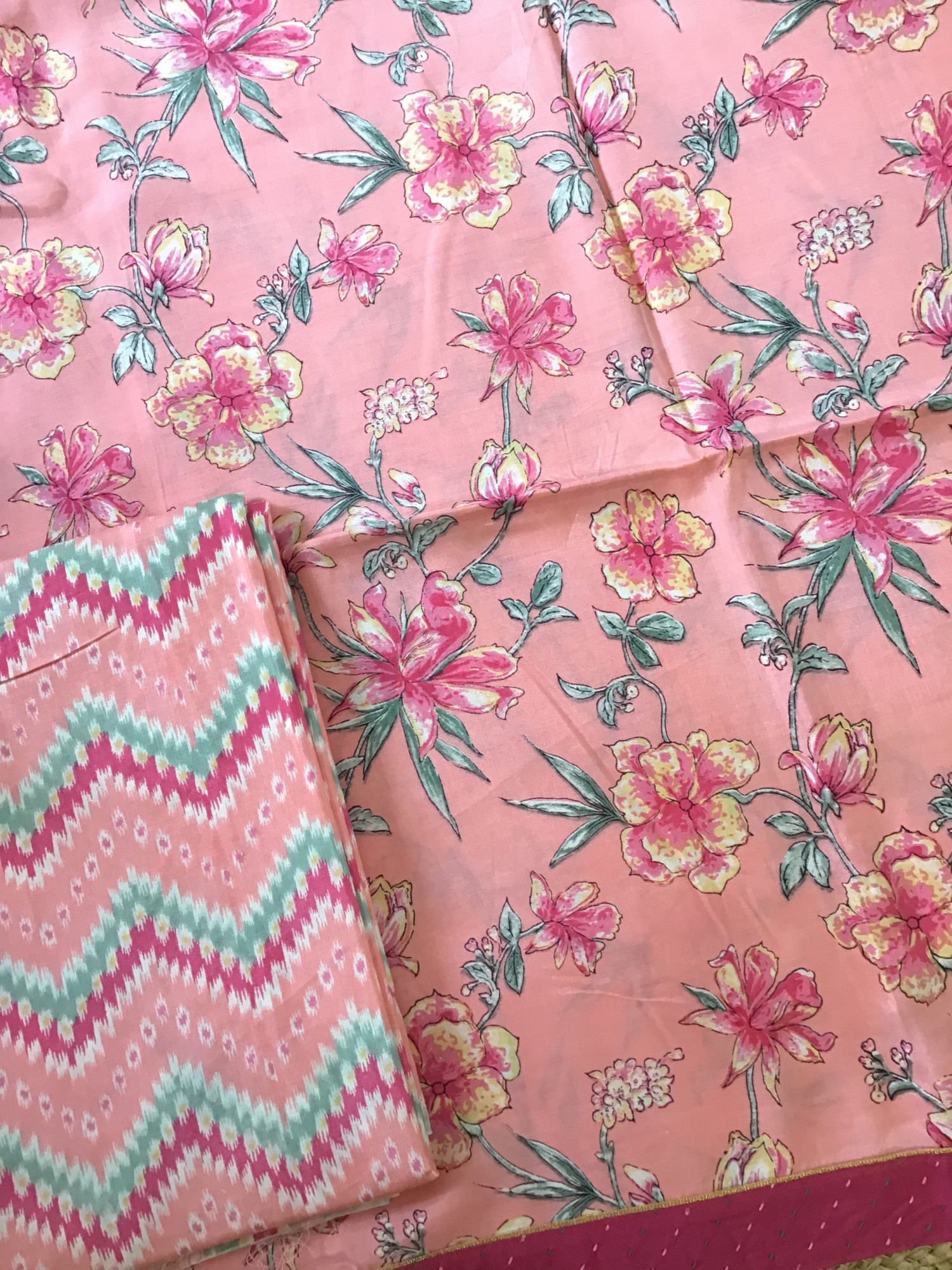 Pure Muslin Silk Printed Suit - Pink