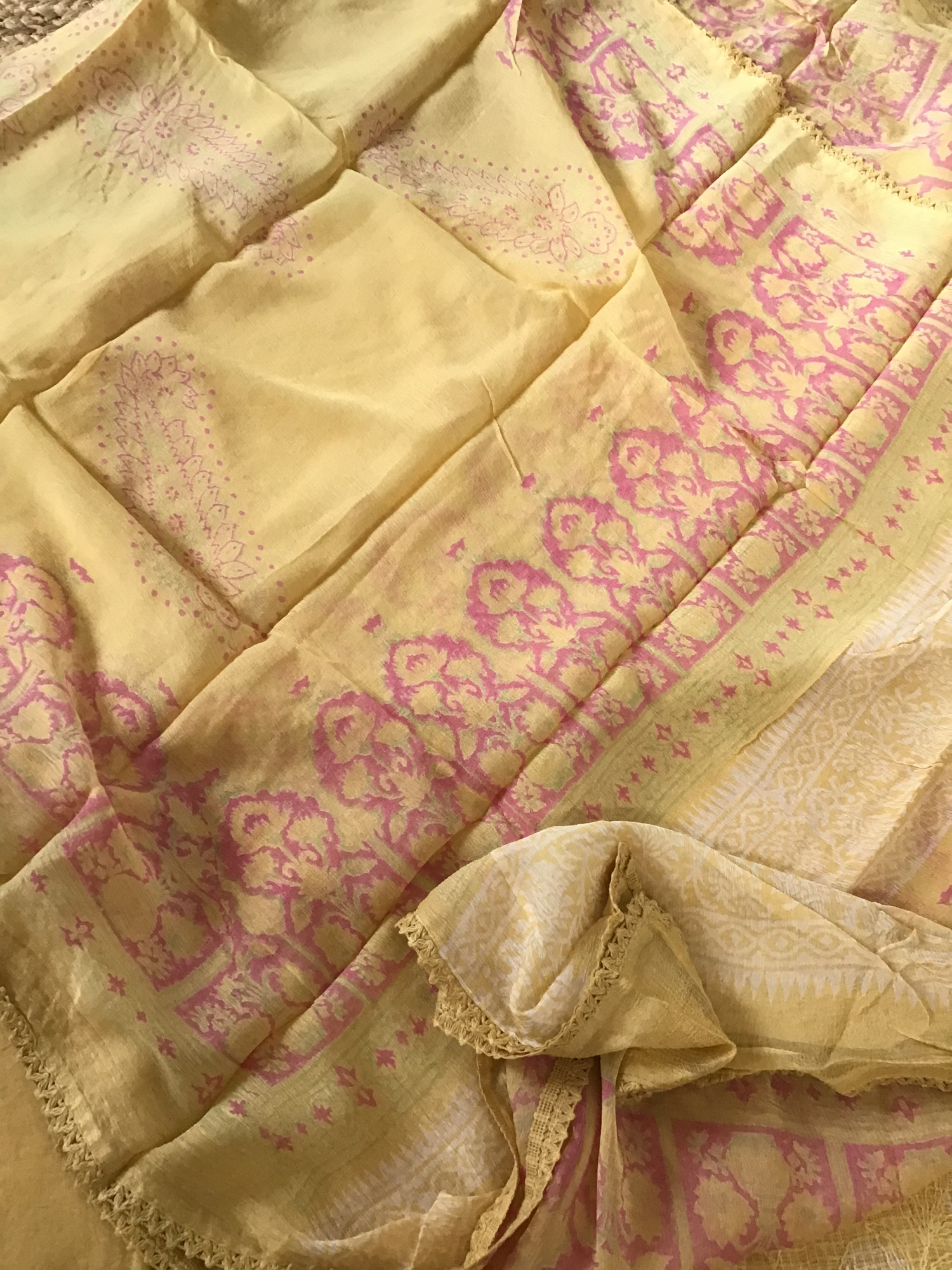 Pure Kota Cotton Printed Embroidered Suit - Yellow