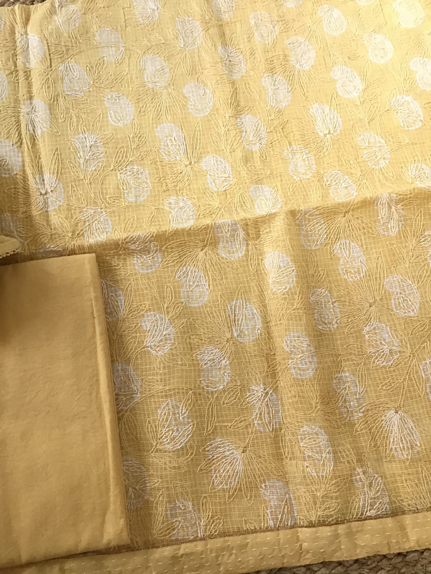 Pure Kota Cotton Printed Embroidered Suit - Yellow
