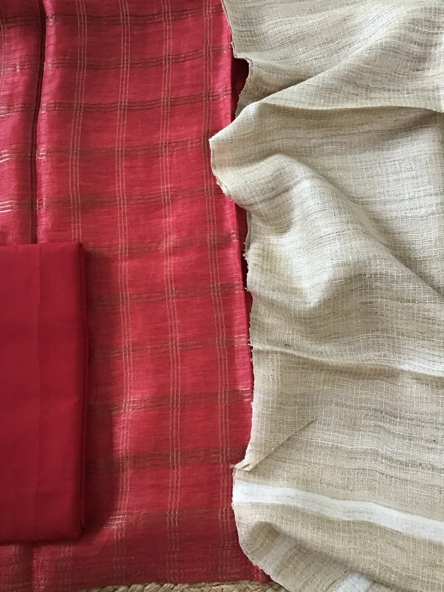 Soft Tussar Silk Zari Weaved Suit - Red