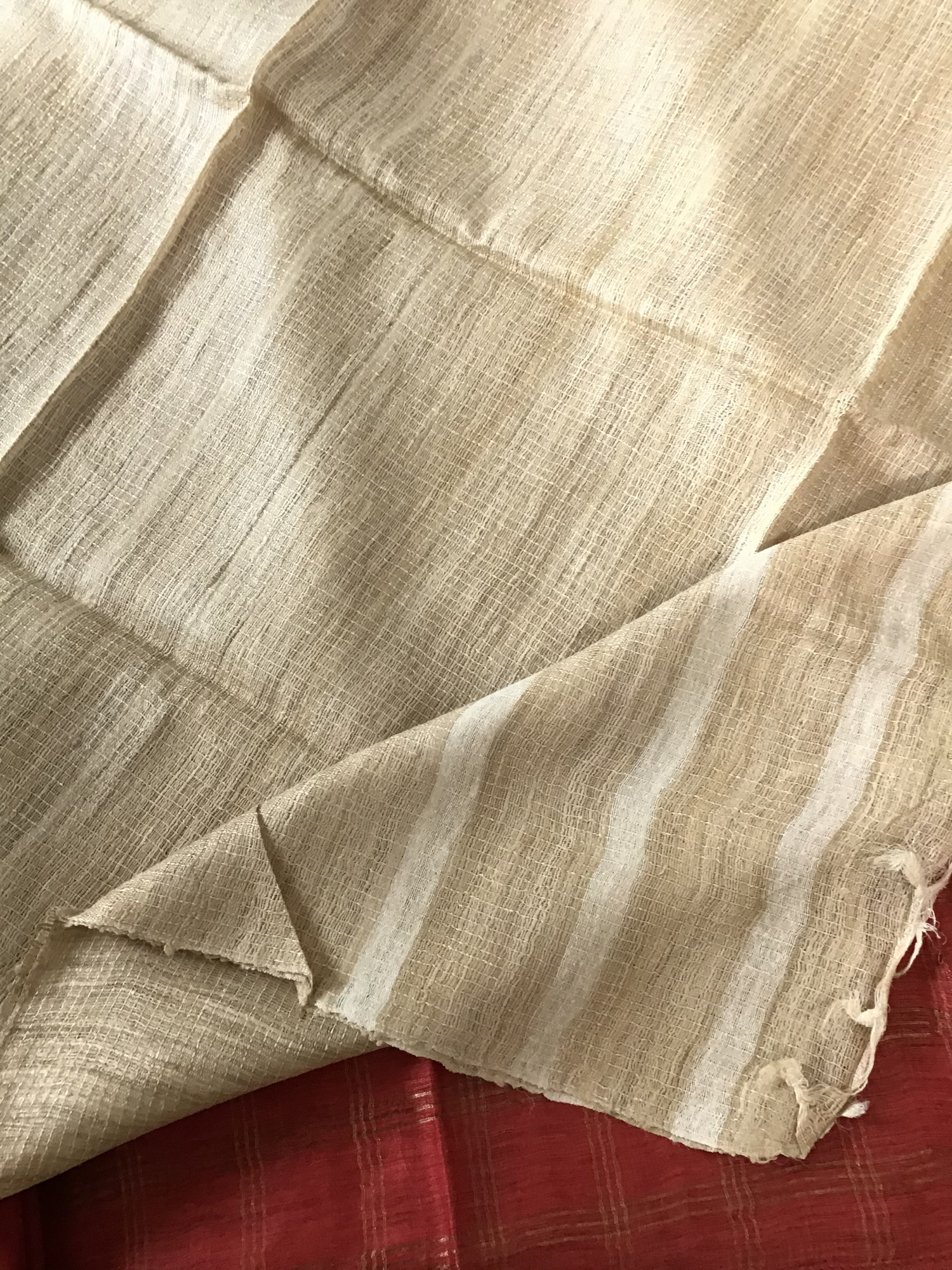 Soft Tussar Silk Zari Weaved Suit - Red