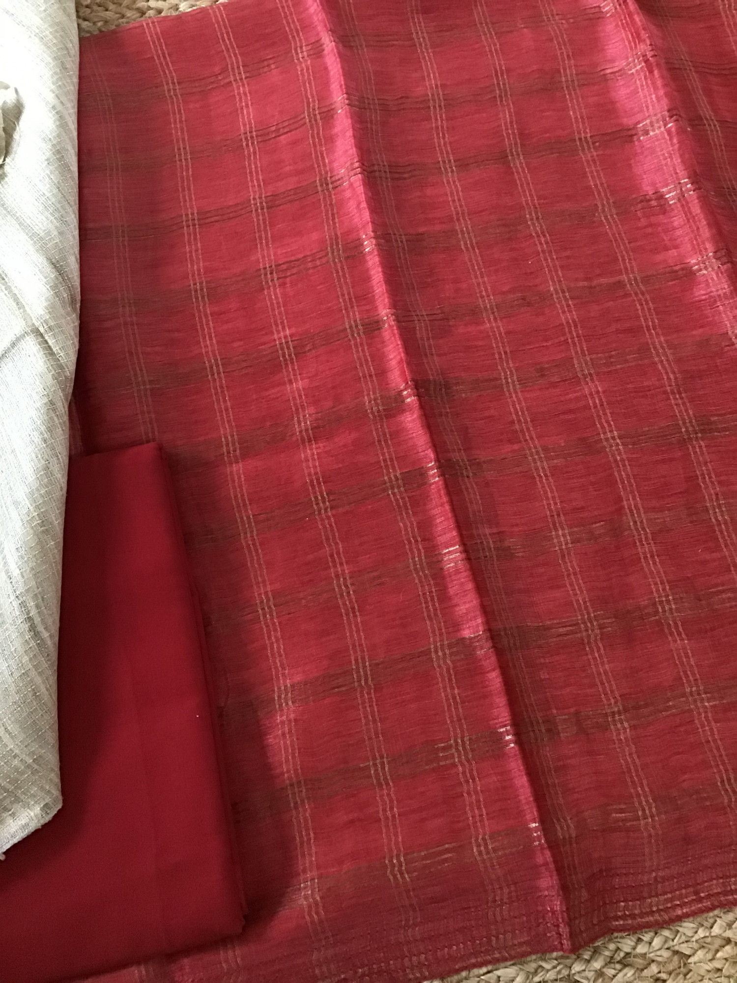 Soft Tussar Silk Zari Weaved Suit - Red