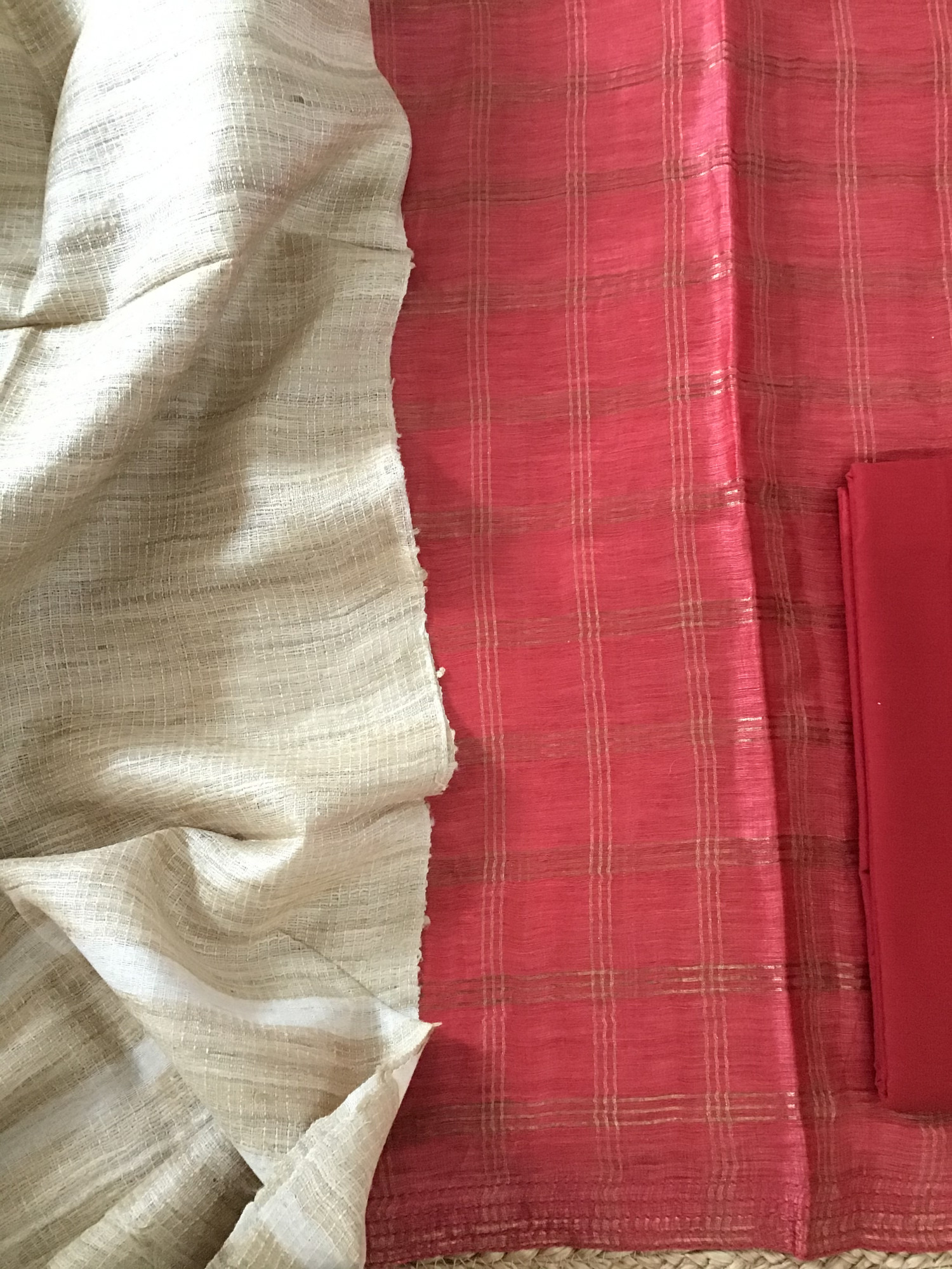 Soft Tussar Silk Zari Weaved Suit - Red