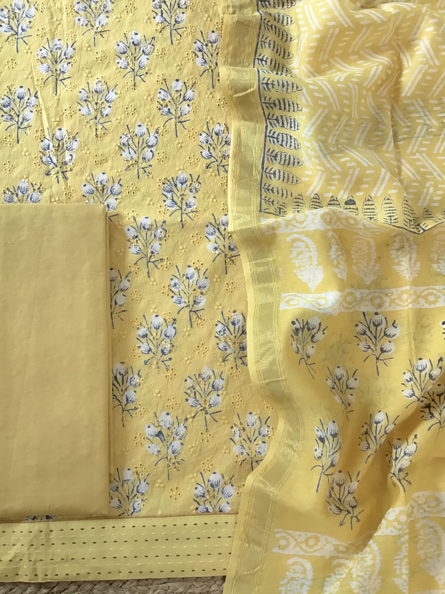 Pure Cotton Printed Embroidered Suit - Yellow