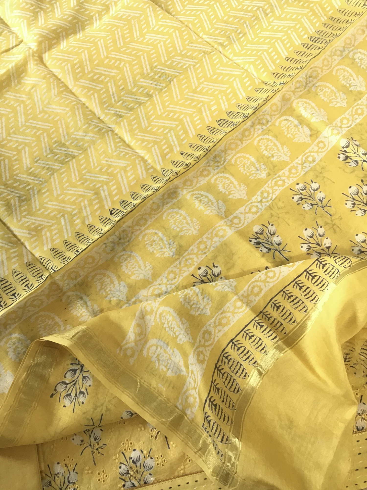 Pure Cotton Printed Embroidered Suit - Yellow