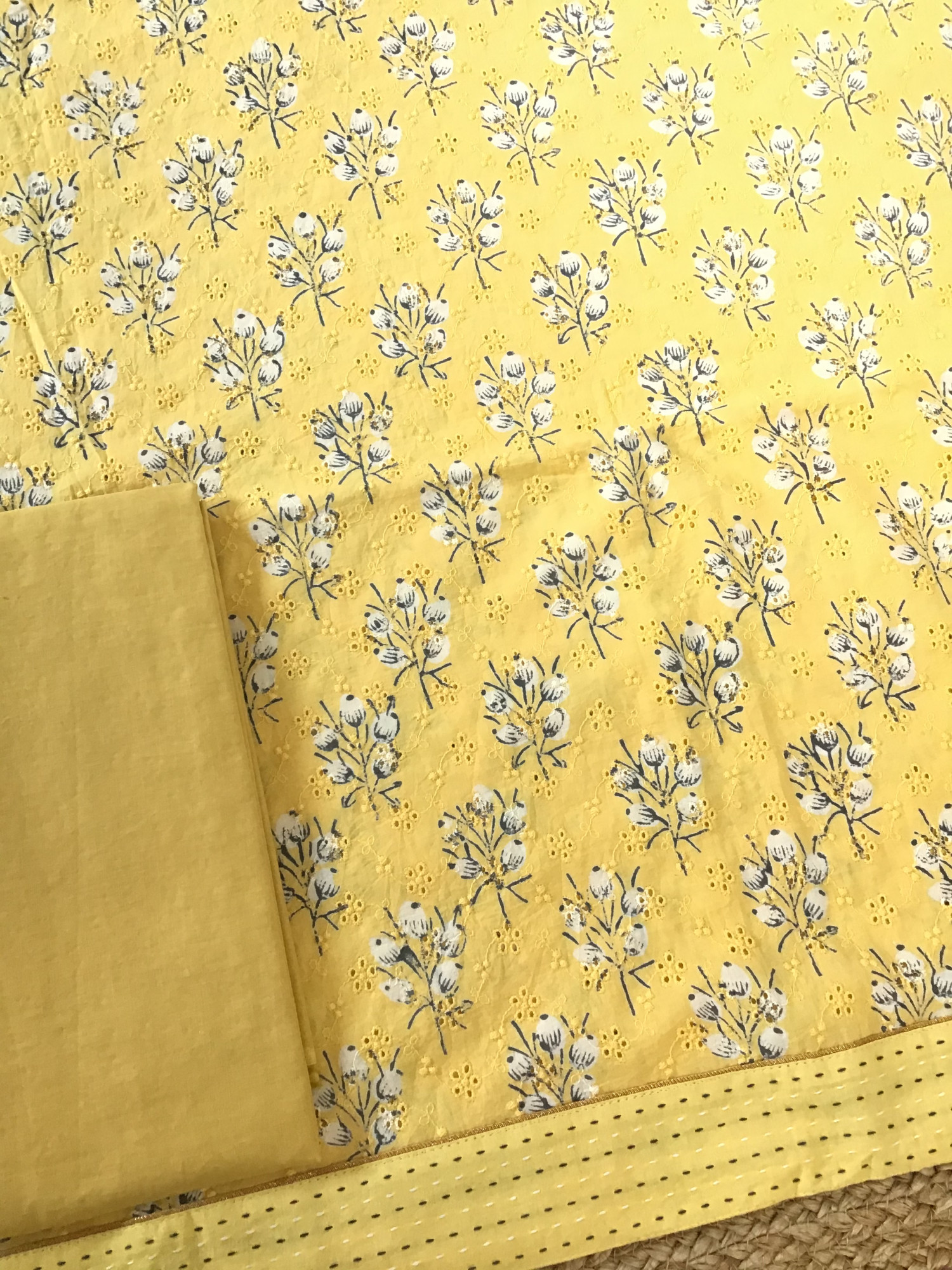 Pure Cotton Printed Embroidered Suit - Yellow