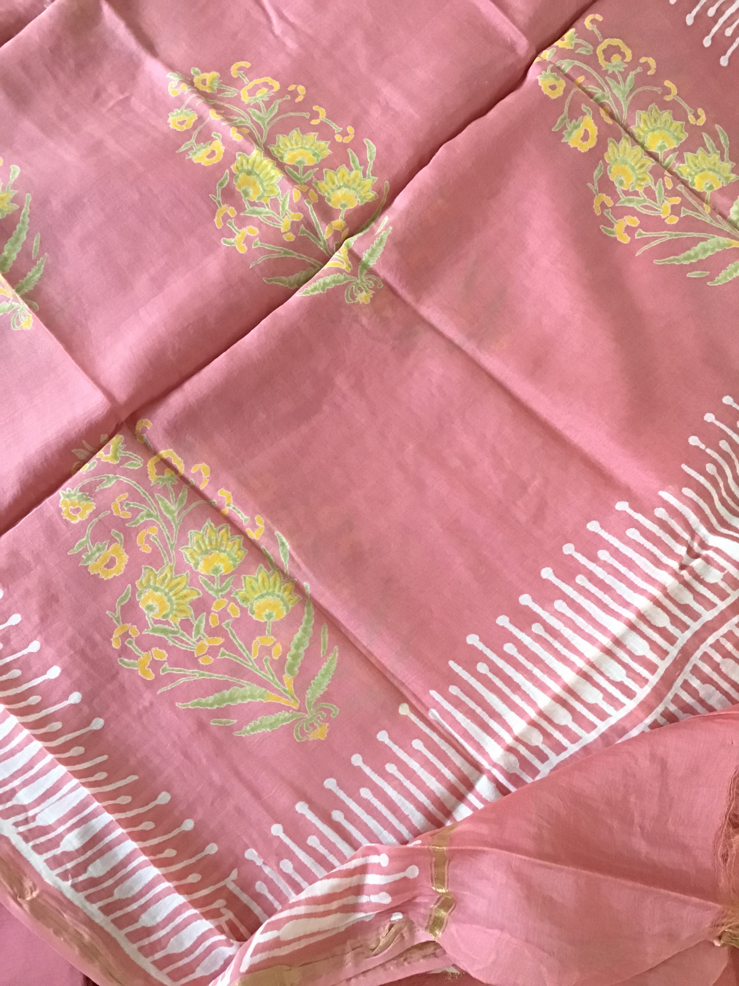 Soft Slub Silk Embroidered Suit - Pink
