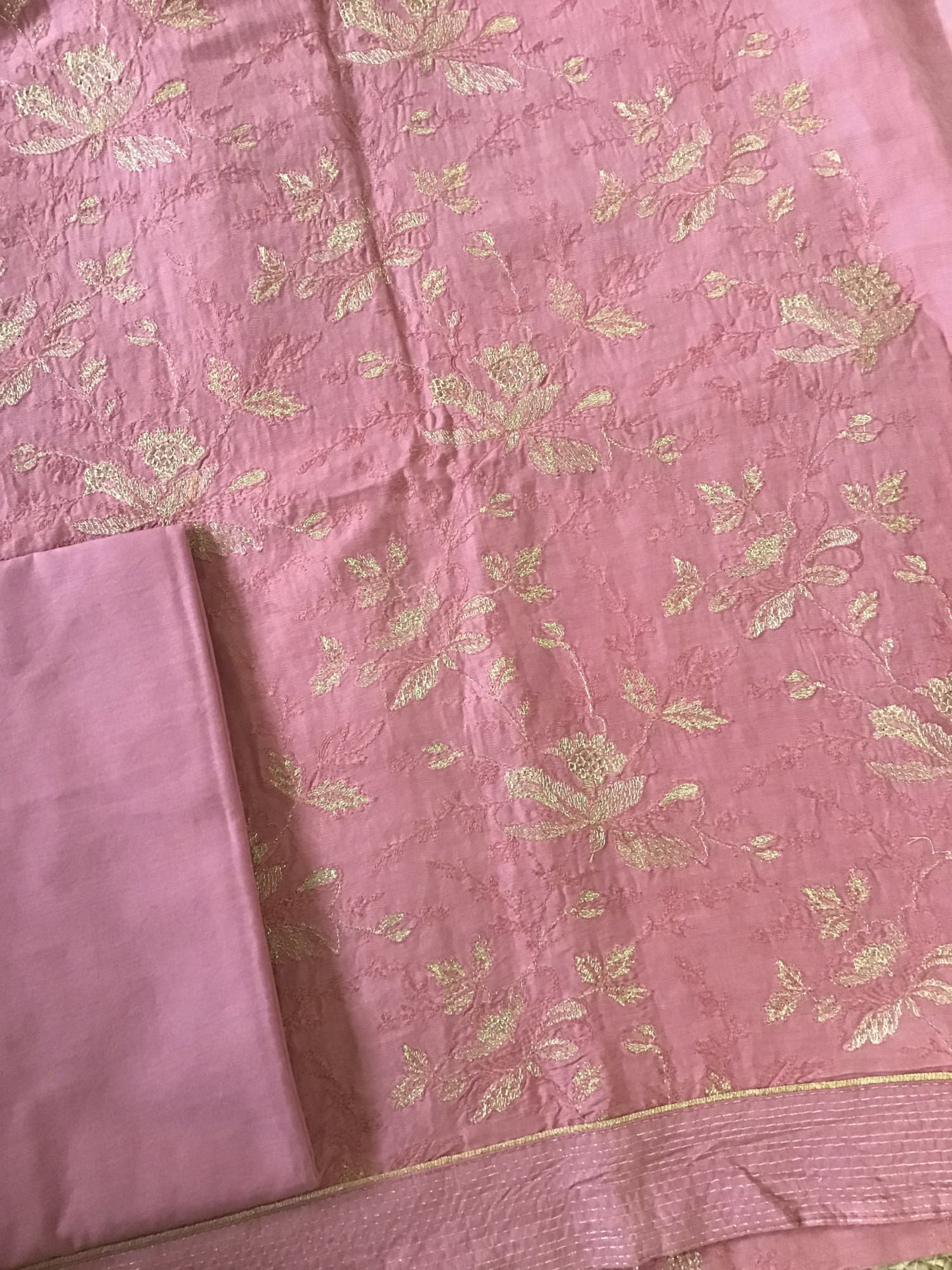 Soft Slub Silk Embroidered Suit - Pink