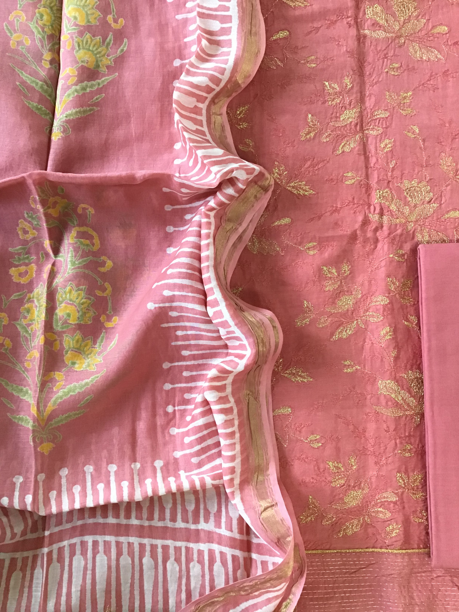 Soft Slub Silk Embroidered Suit - Pink