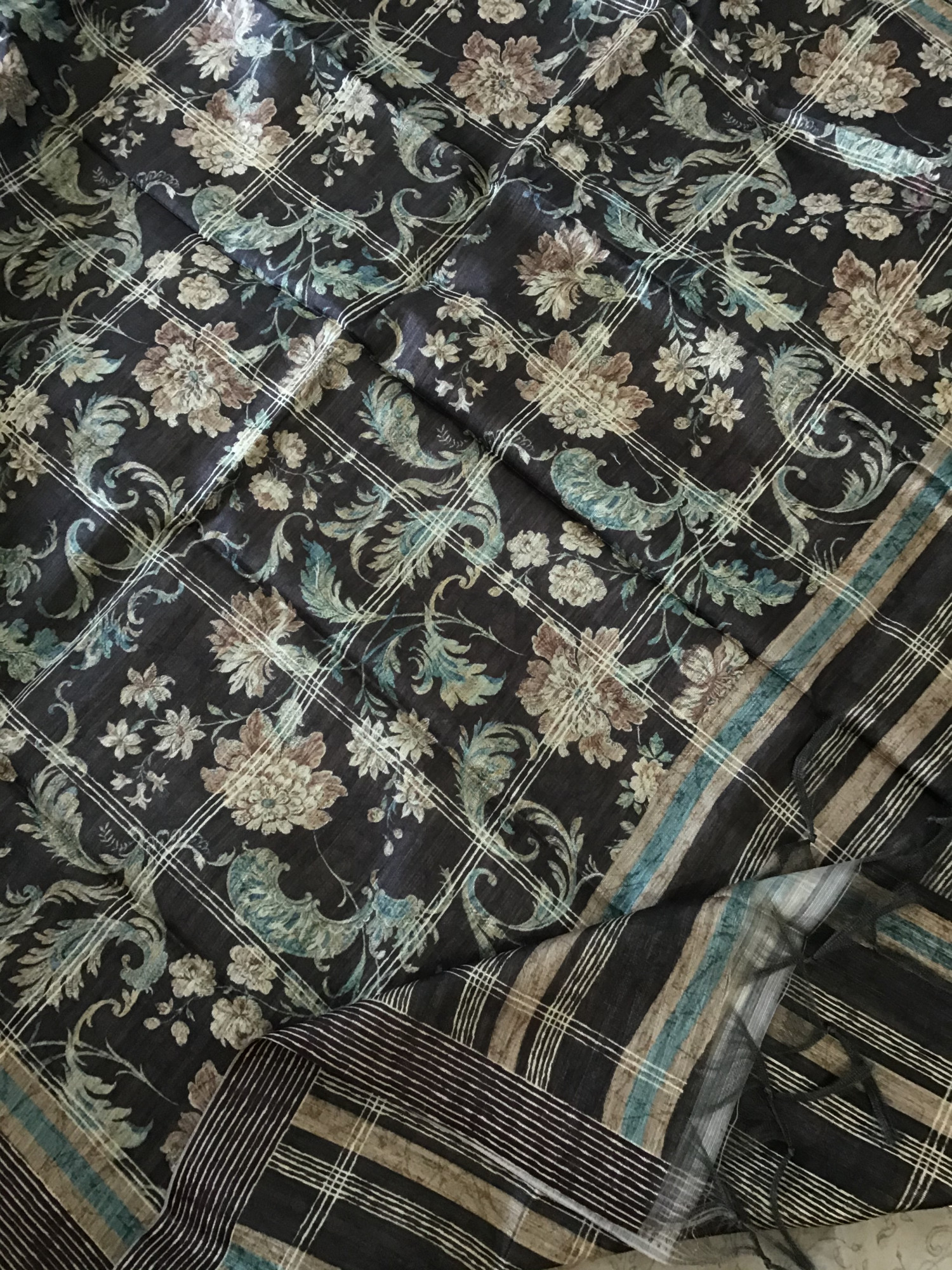 Soft Chanderi Cotton Printed Embroidered Suit - BeigeBrown