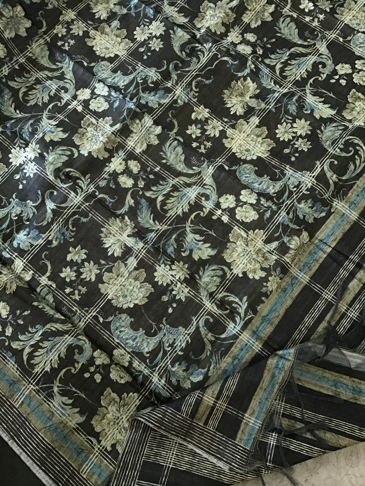 Soft Chanderi Cotton Printed Embroidered Suit - BeigeGreen