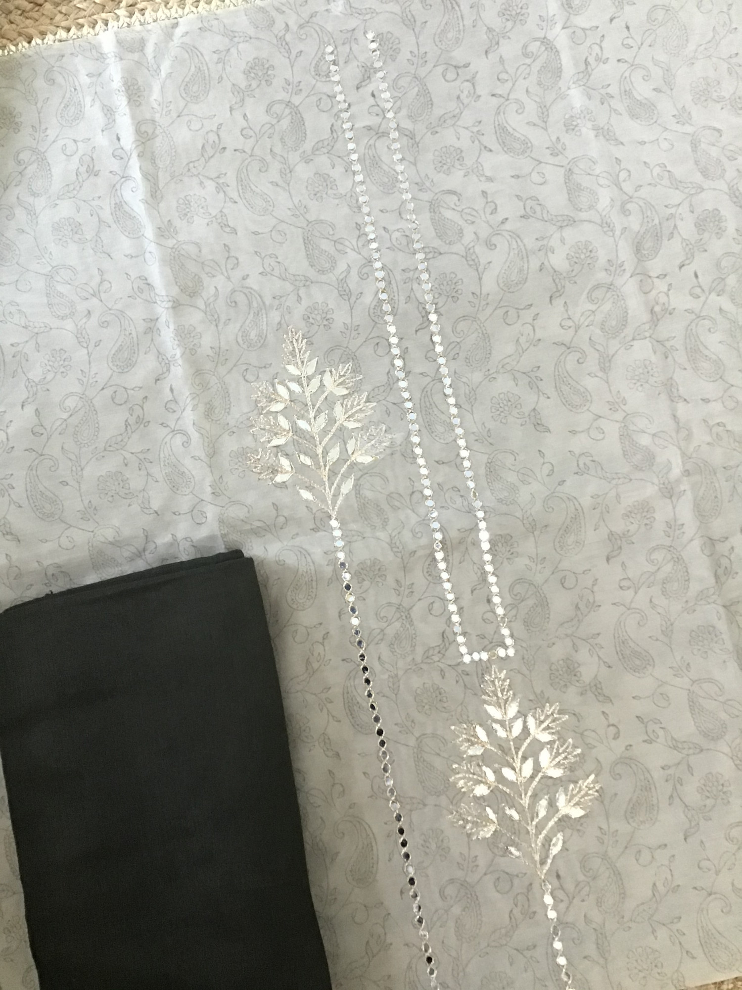 Soft Chanderi Cotton Printed Embroidered Suit - BeigeGreen