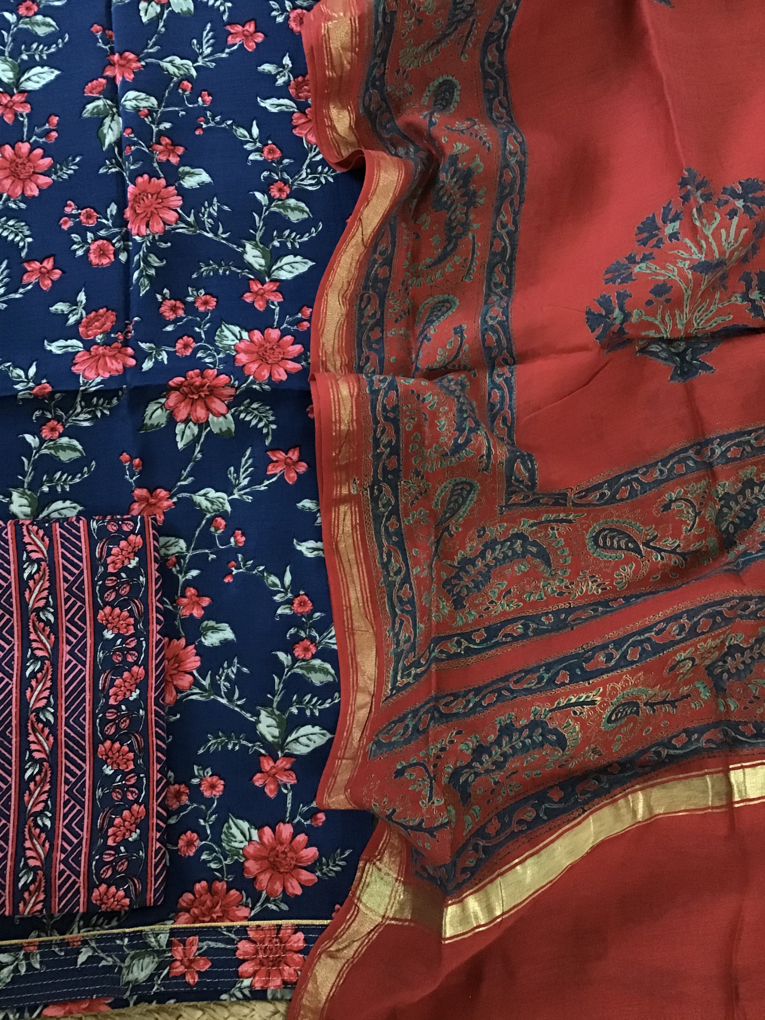 Pure Muslin Silk Printed Suit - Blue